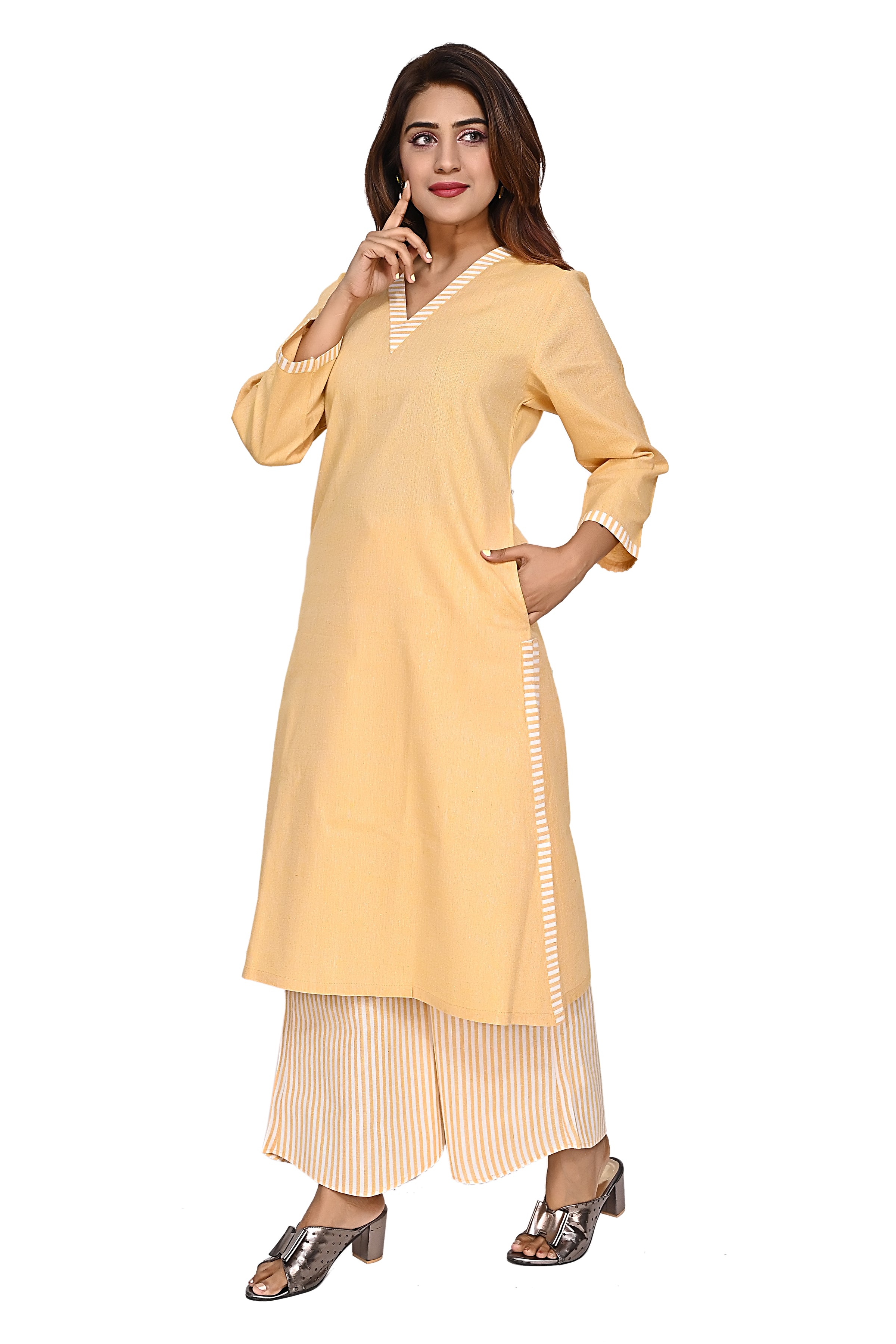 Cotton Coord Set For Women In Yellow Colour image 6