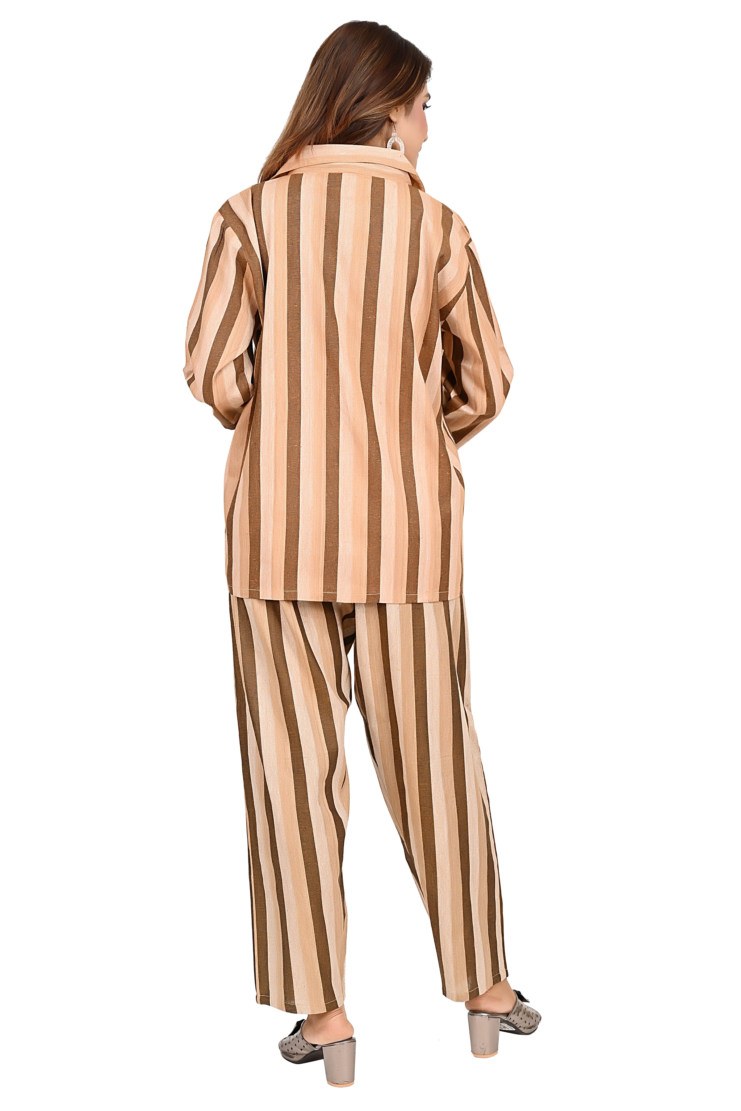 Cotton Stripe Nightwear Cord Set For Women image 7