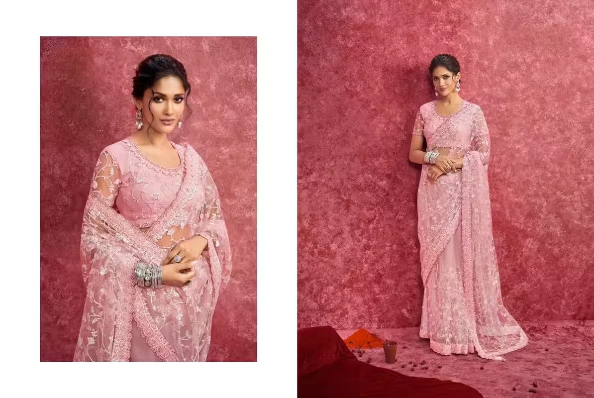 Premium Partywear Silk Saree - Pastel Baby Pink