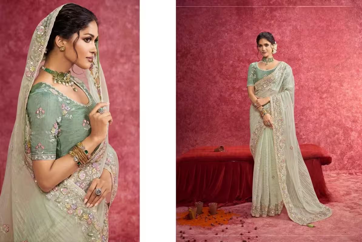 Premium Partywear Silk Saree - Pastel Green