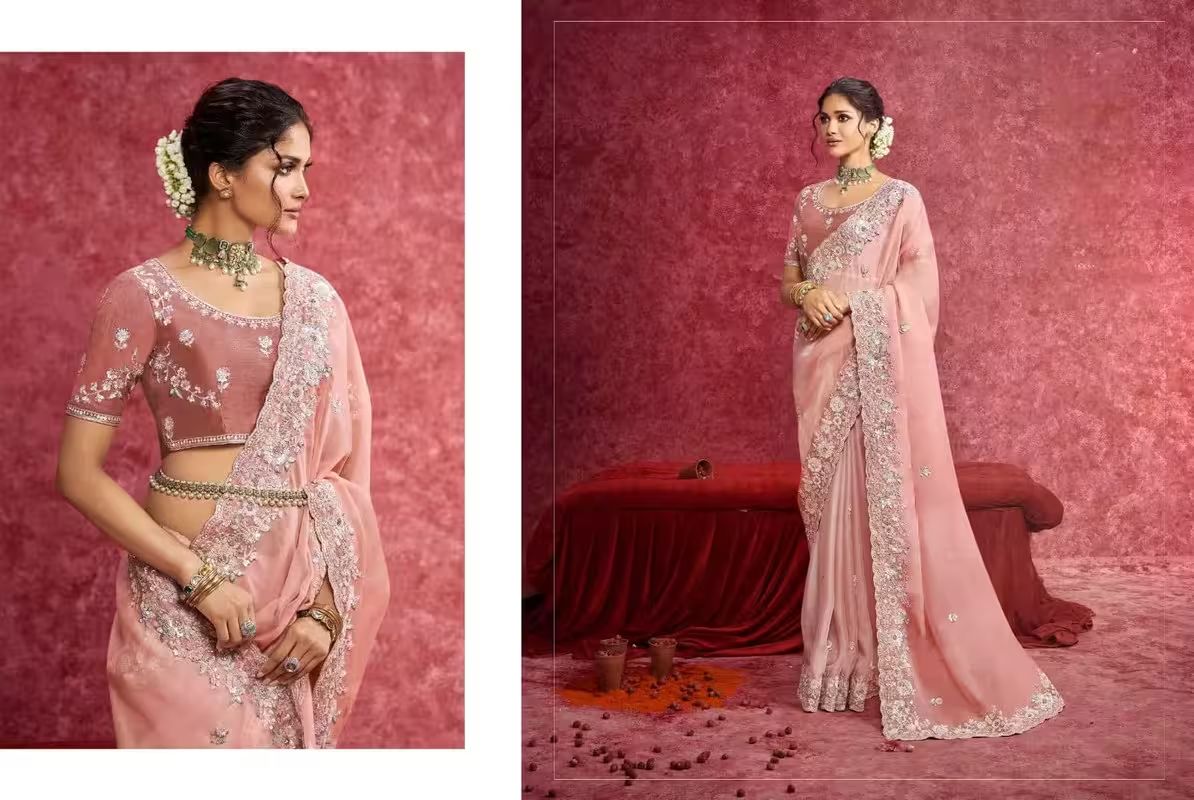 Premium Partywear Silk Saree - Dusty Rose Pink
