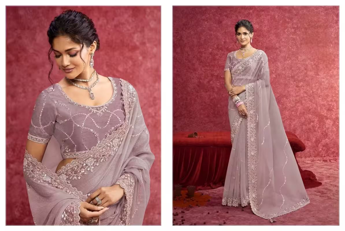 Premium Partywear Silk Saree - Muted Mauve
