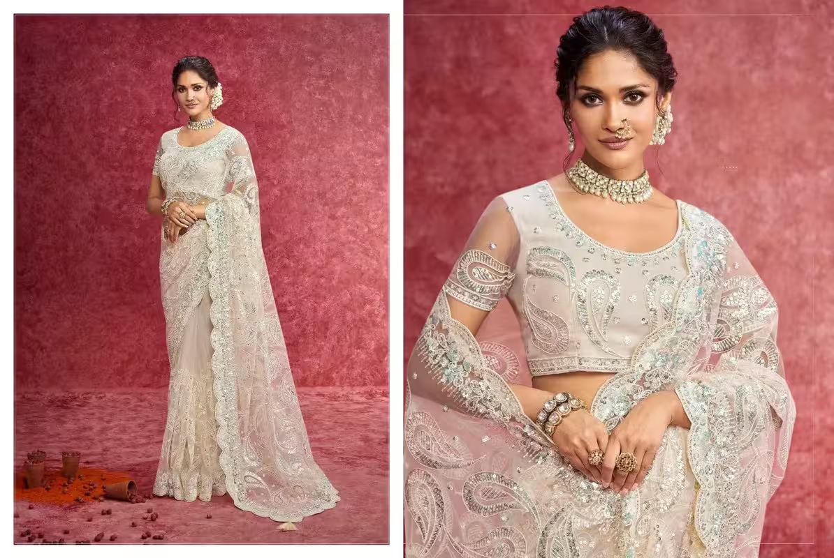 Premium Partywear Silk Saree - Soft Ivory