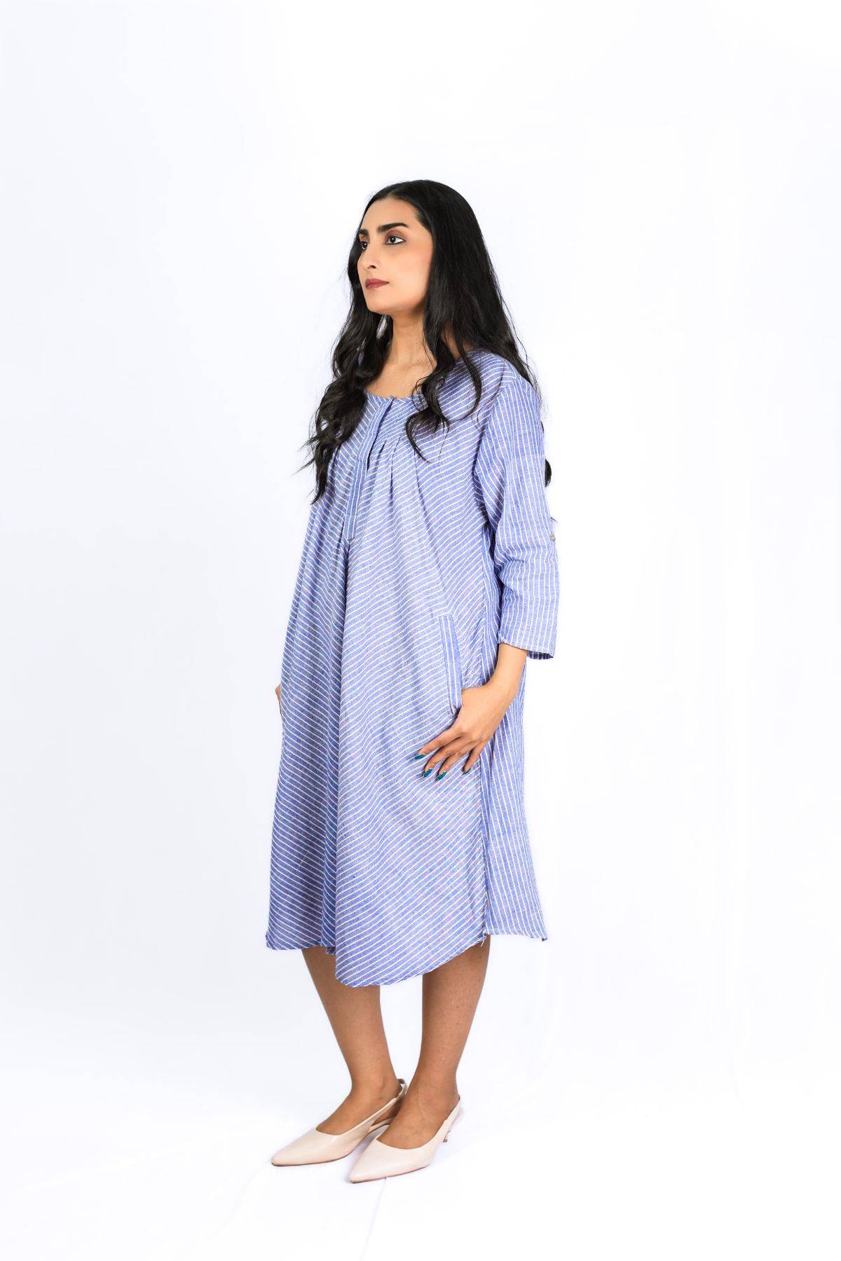 Handloom Striped Cotton Flare Dress