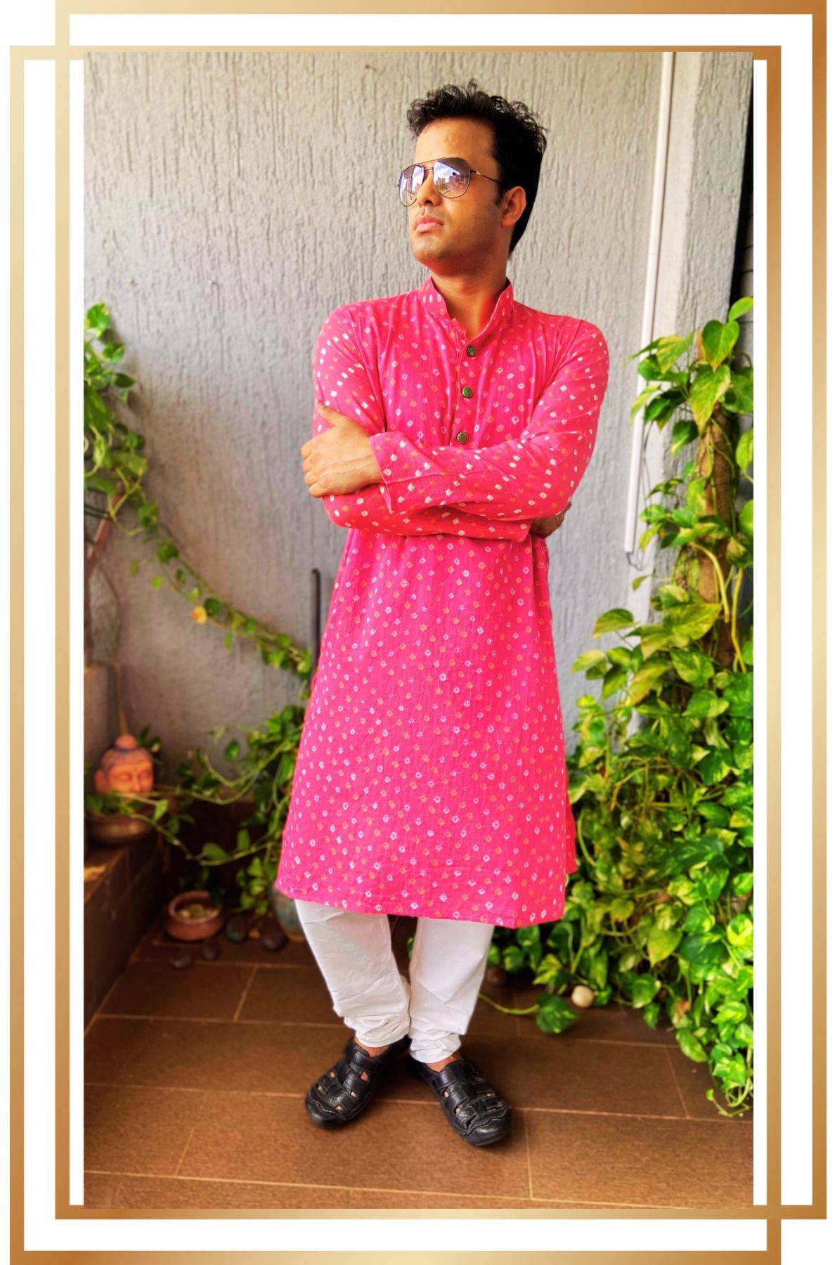 Pink Bandhani Cotton Kurta