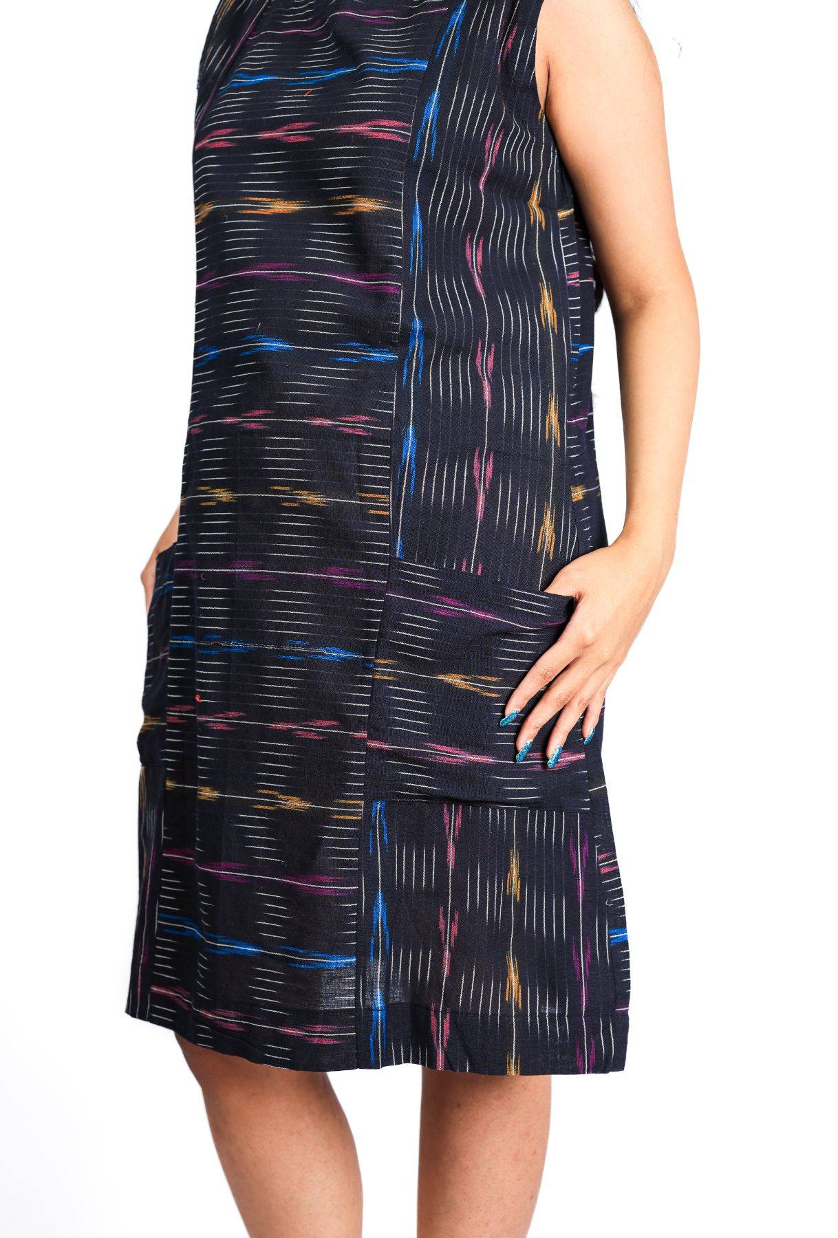 Midnight Stripes Handloom Cotton Shift Dress