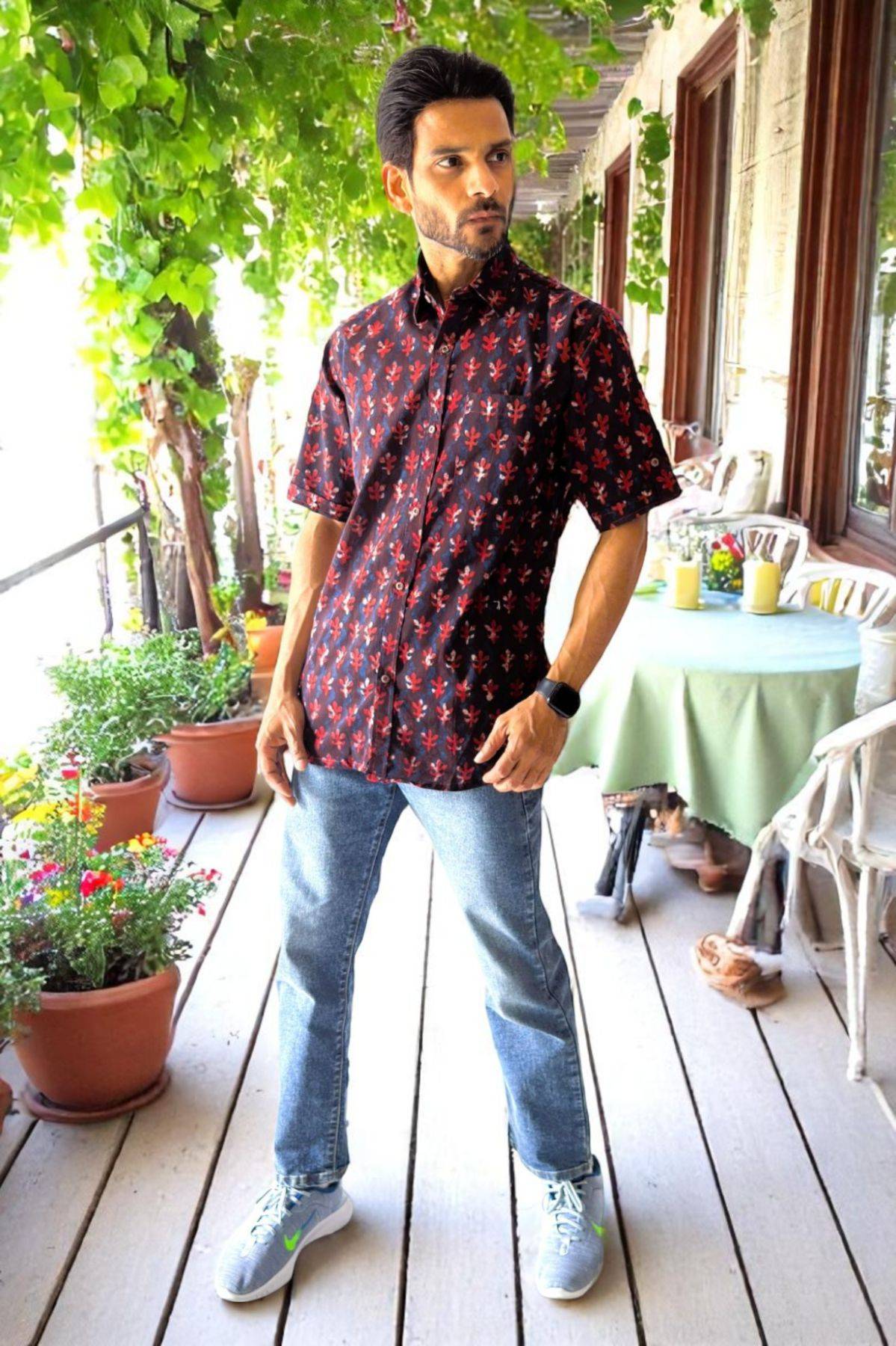 Artsy Handblock Print Cotton Mens Shirt