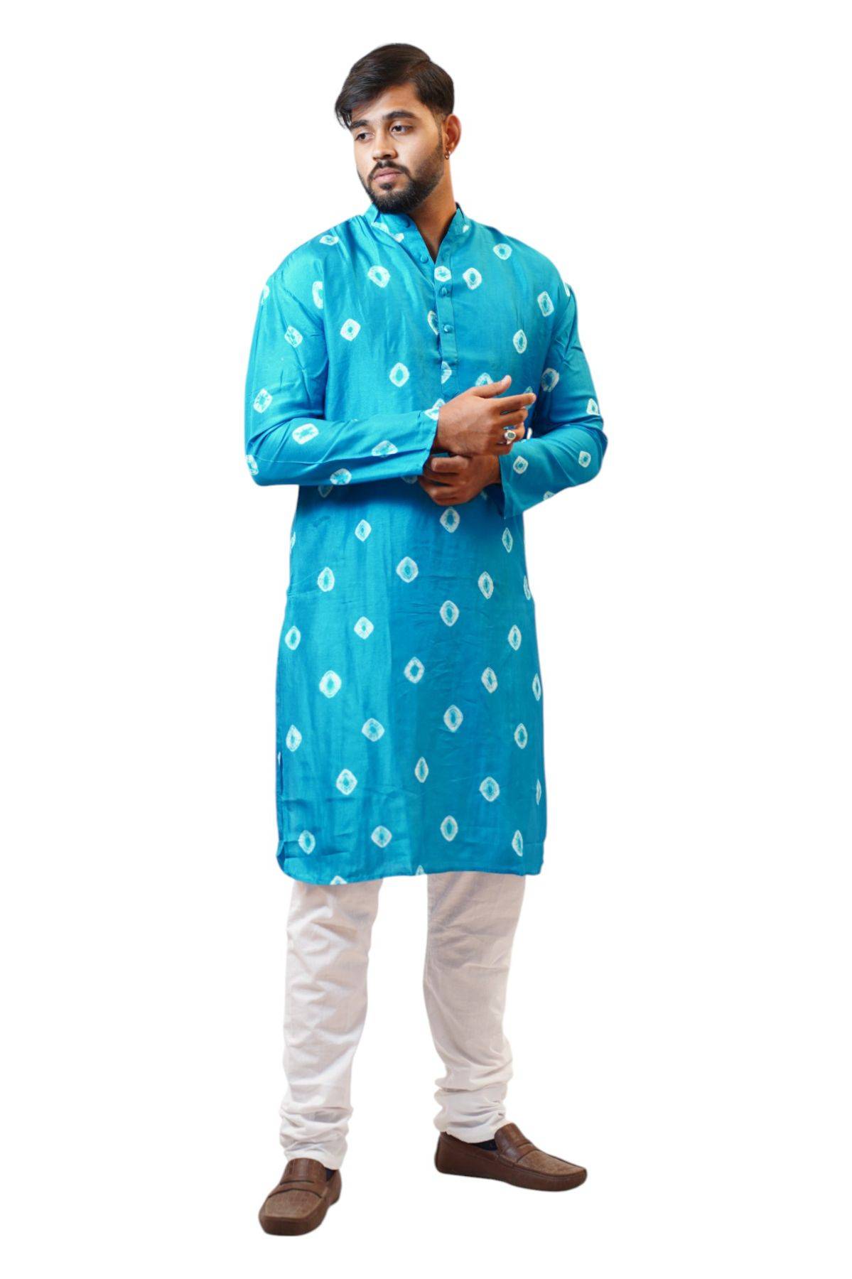 Sky Bandhani Russian Silk Kurta - Shopdibz
