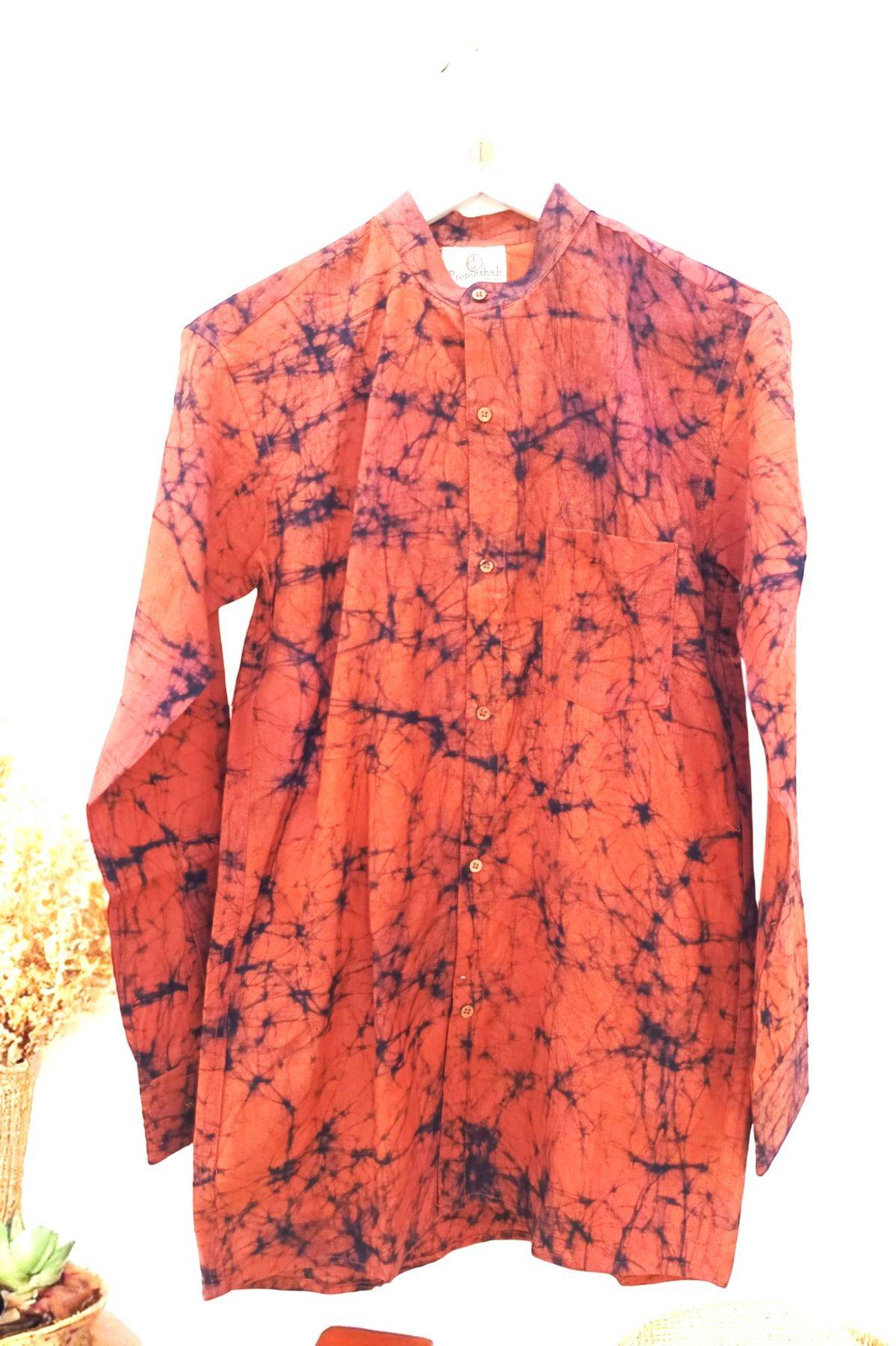 Batik Orange Handwoven Tye Dye Cotton Short Kurta