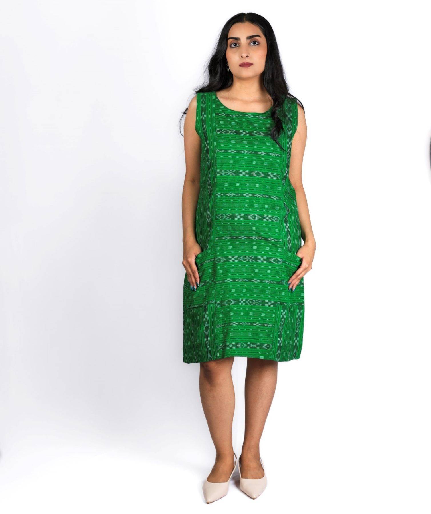 Green Loom Cotton Shift Dress