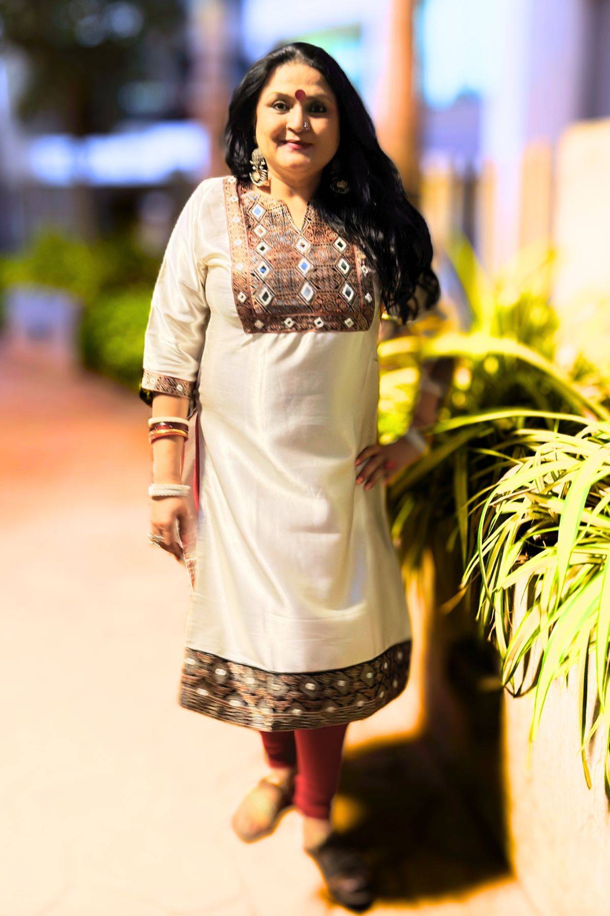Cream Ajrakh Handblock Print Silk Kurta
