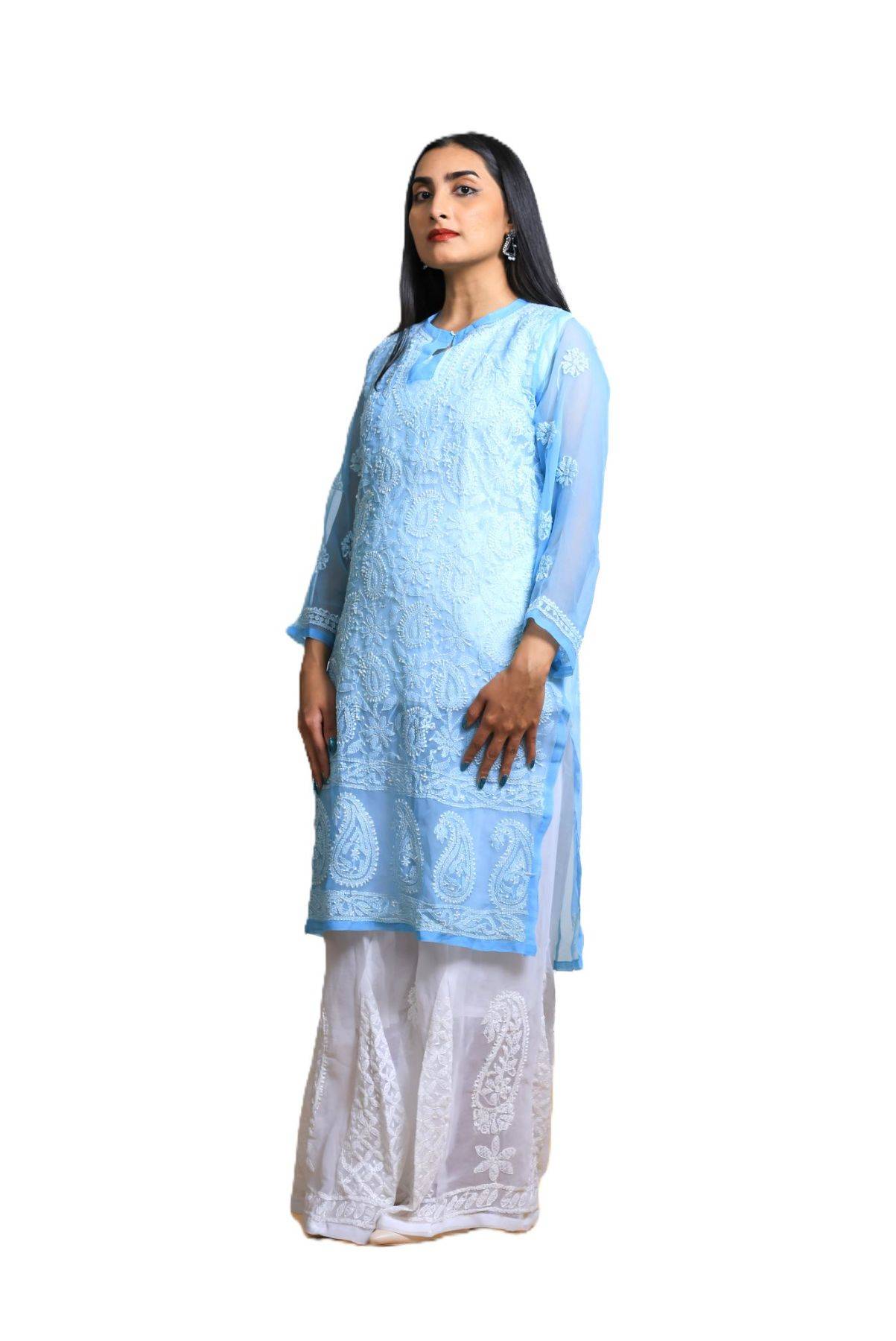 Bluemist Chikankari Georgette Kurti