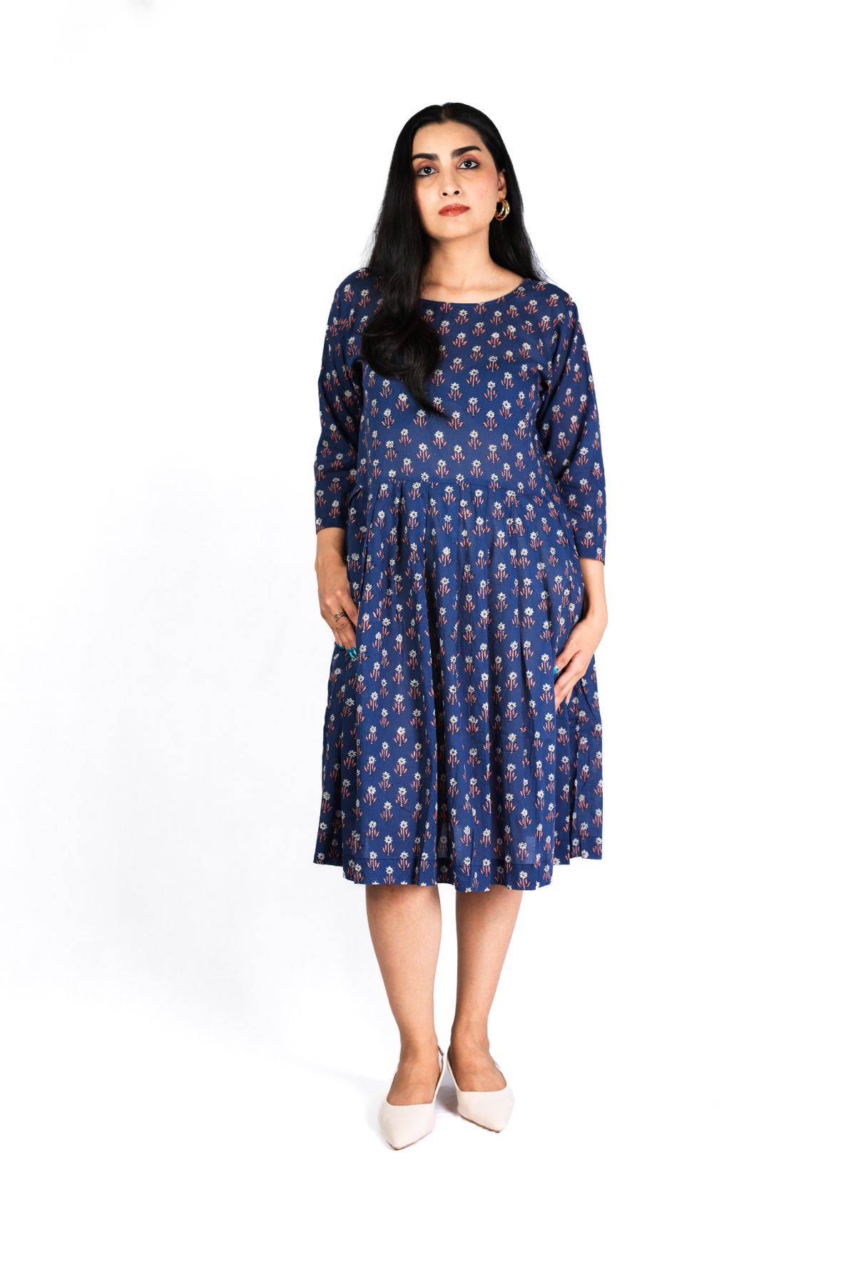 Bluebloom Handblock Cotton Gathered Dress