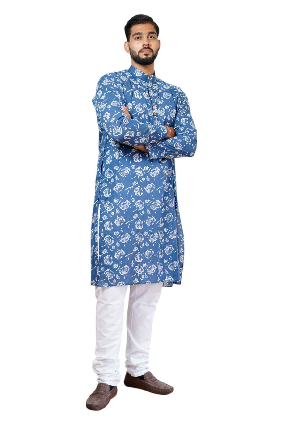 Indigo Handblock Print Cotton Kurta