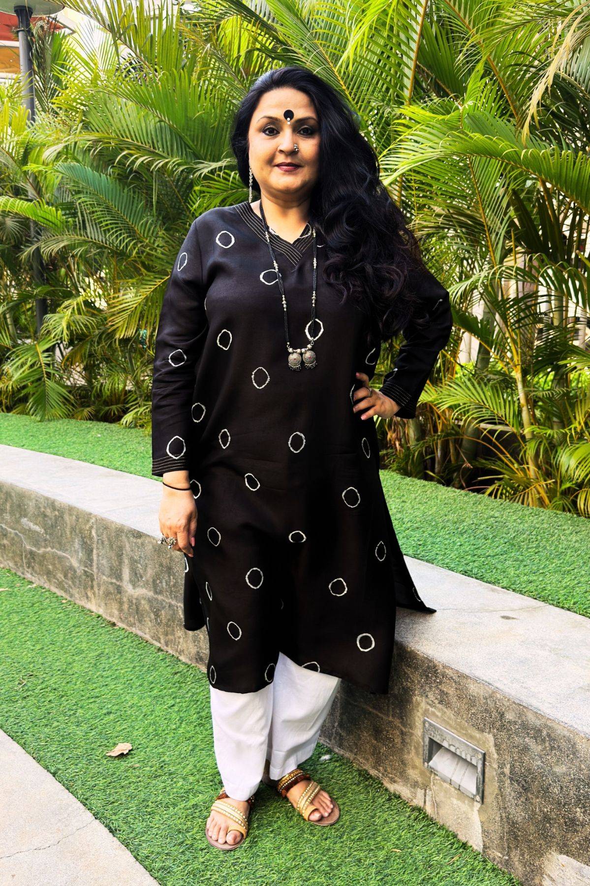 Black Bandhej Silk Kurta - Shopdibz