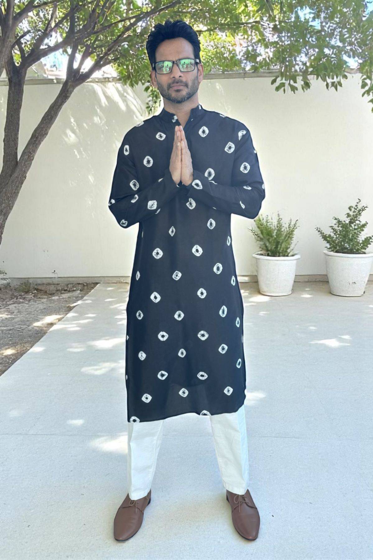Black Bandhani Russian Silk Kurta