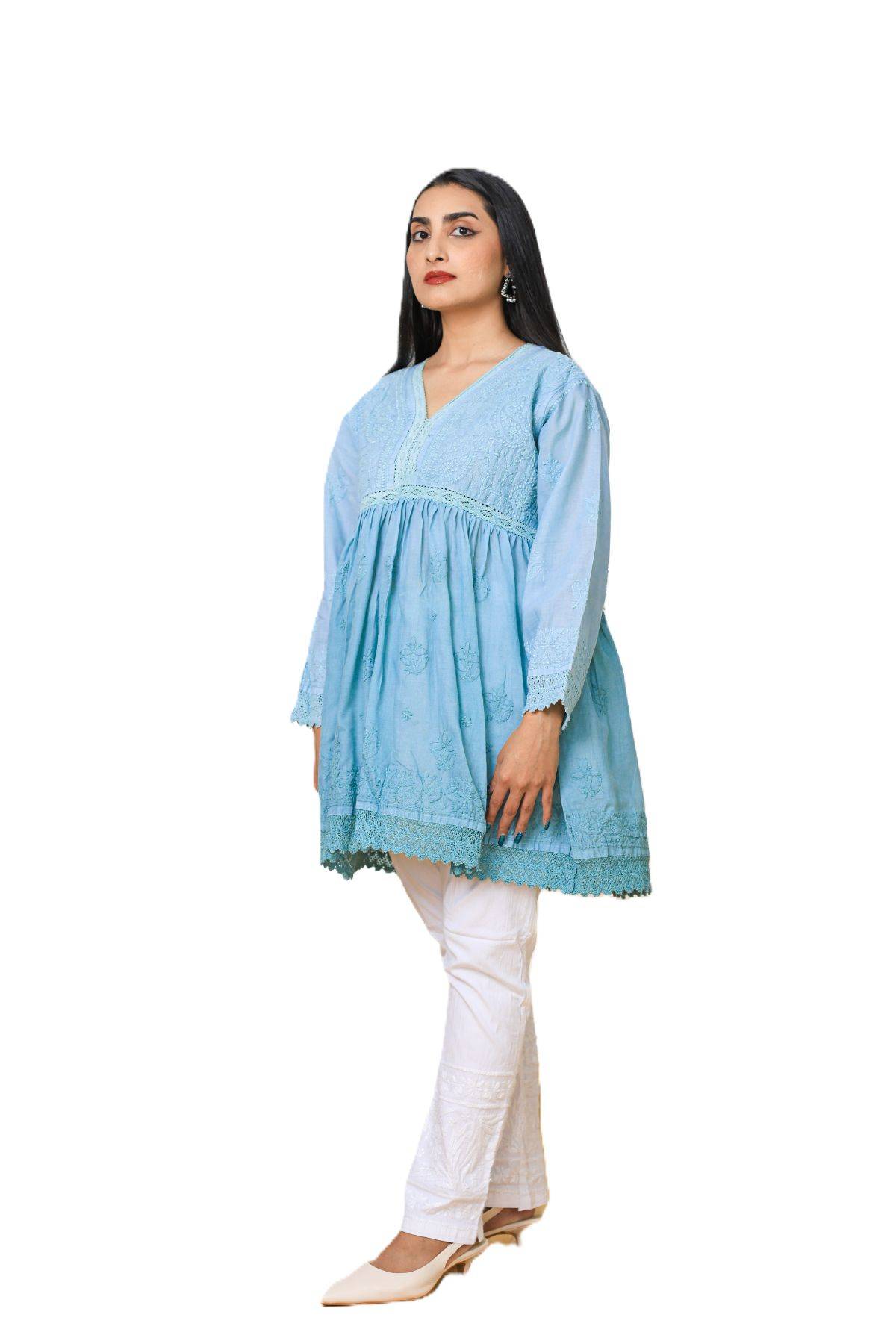 Blue Breeze Chikankari Cotton Short Kurti