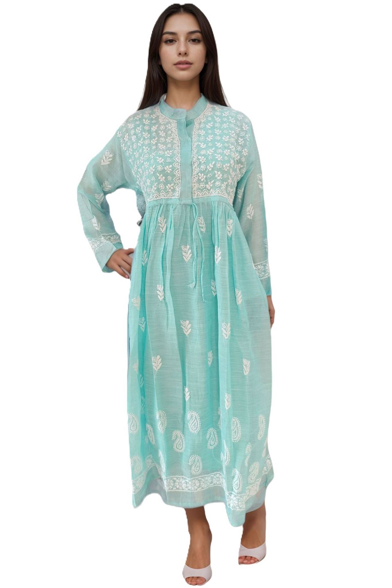 Chikankari Breeze Jute Cotton Gown