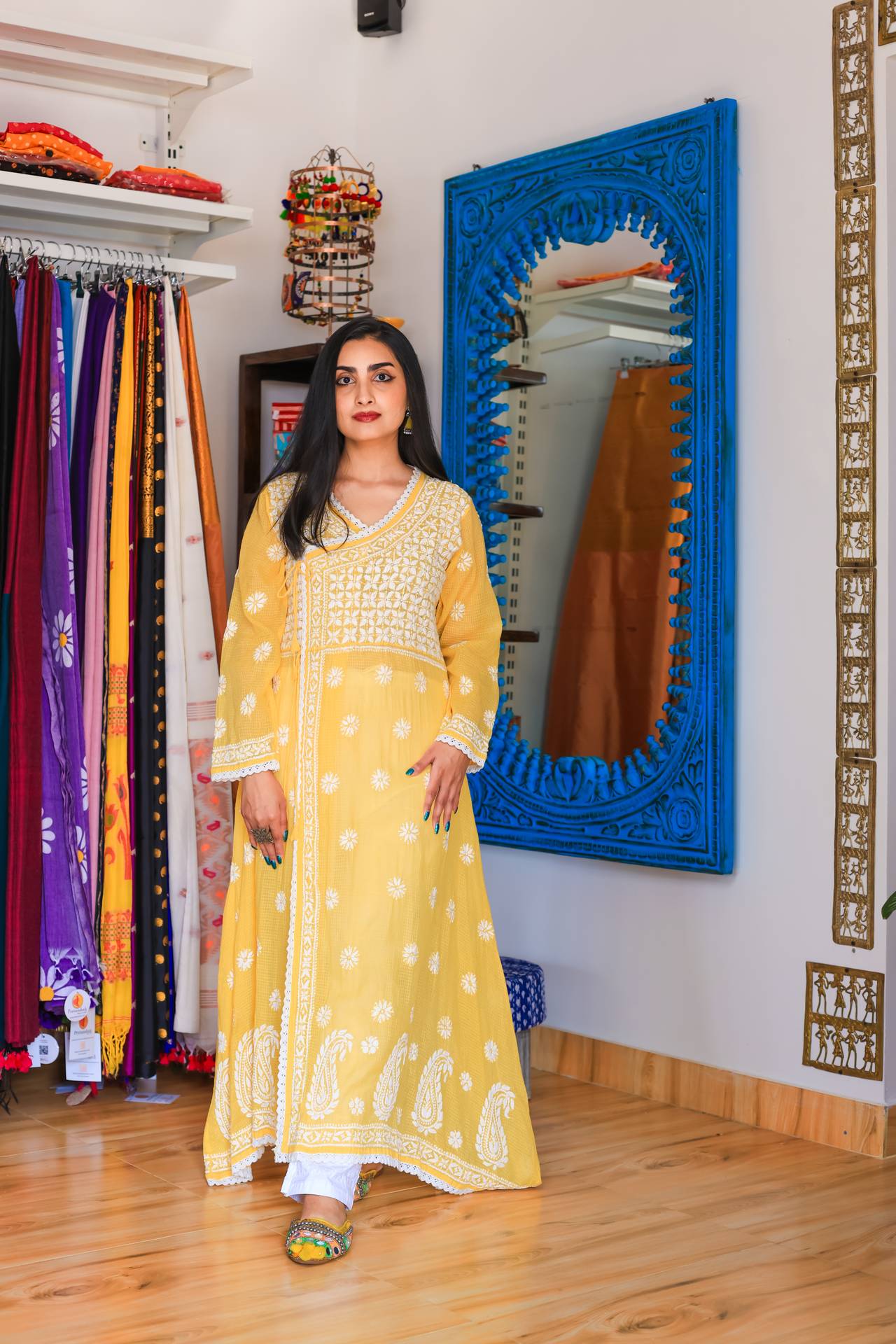 Mango Bloom Cotton Angrakha Kurta
