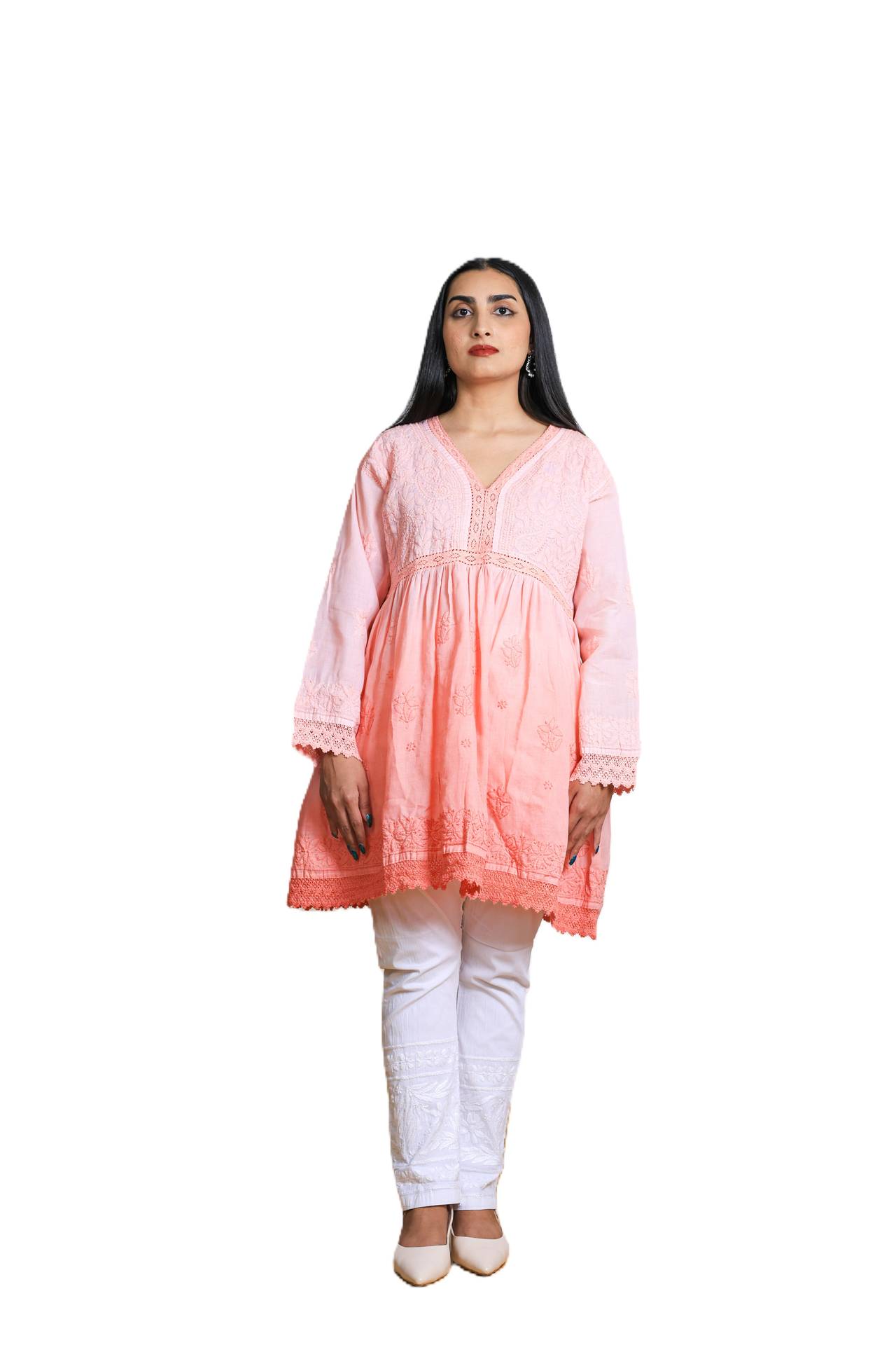 Ombre Elegance Chikankari Cotton Short Kurti