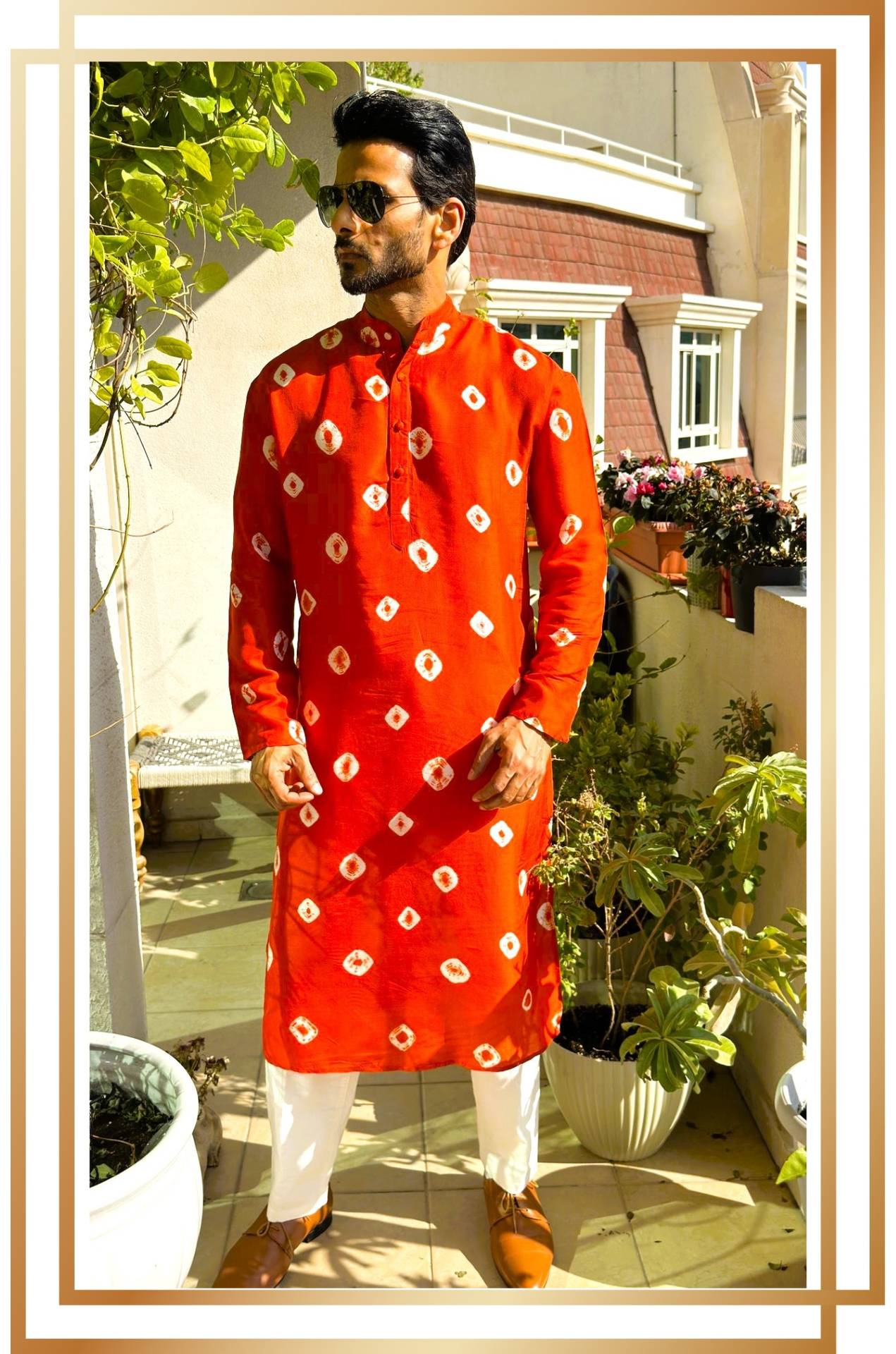 Orange Bandhani Silk Kurta