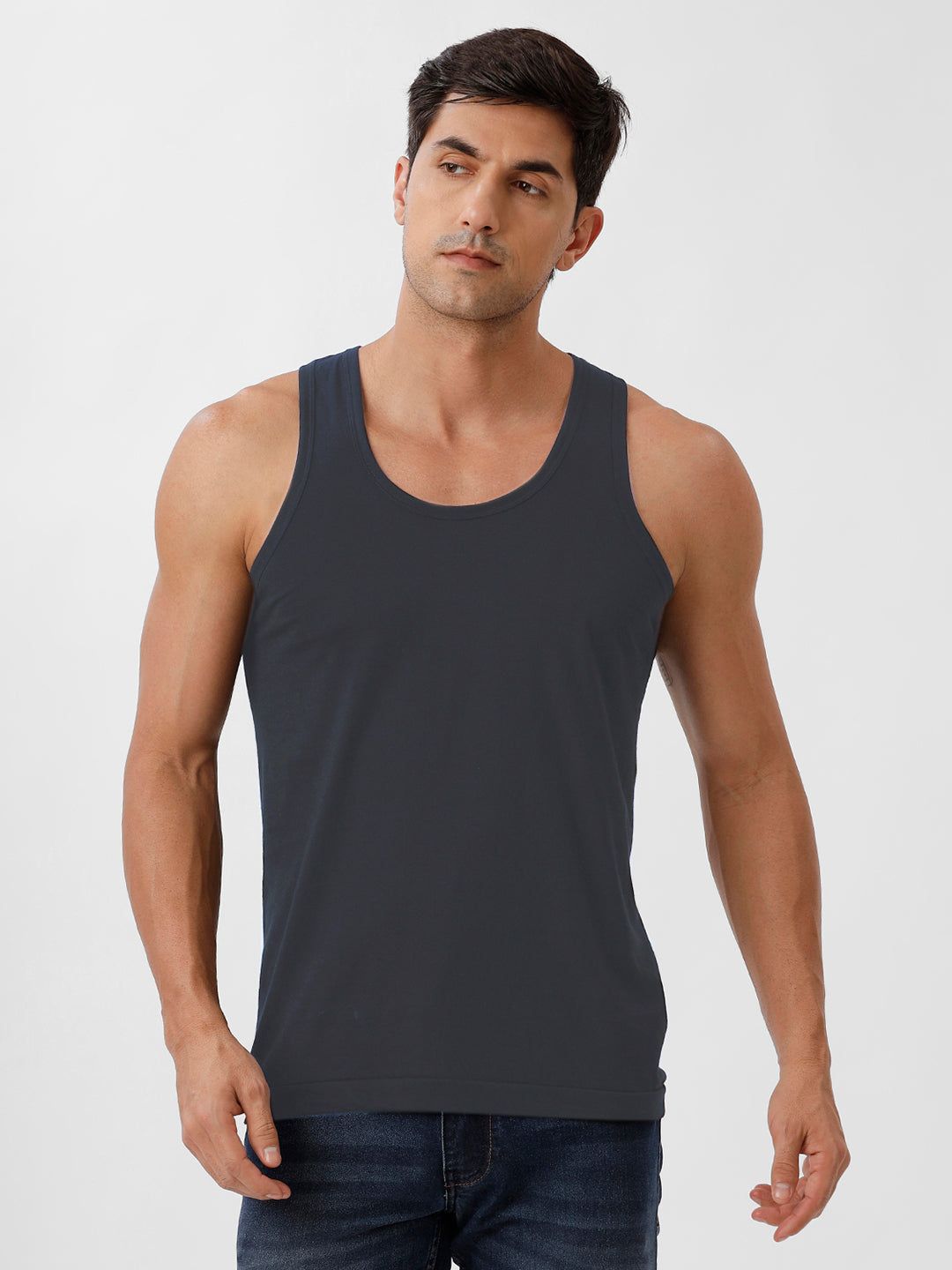 Men 100% Combed Cotton Elipson Grey Vest Rn Sukra (PACK Of 2)