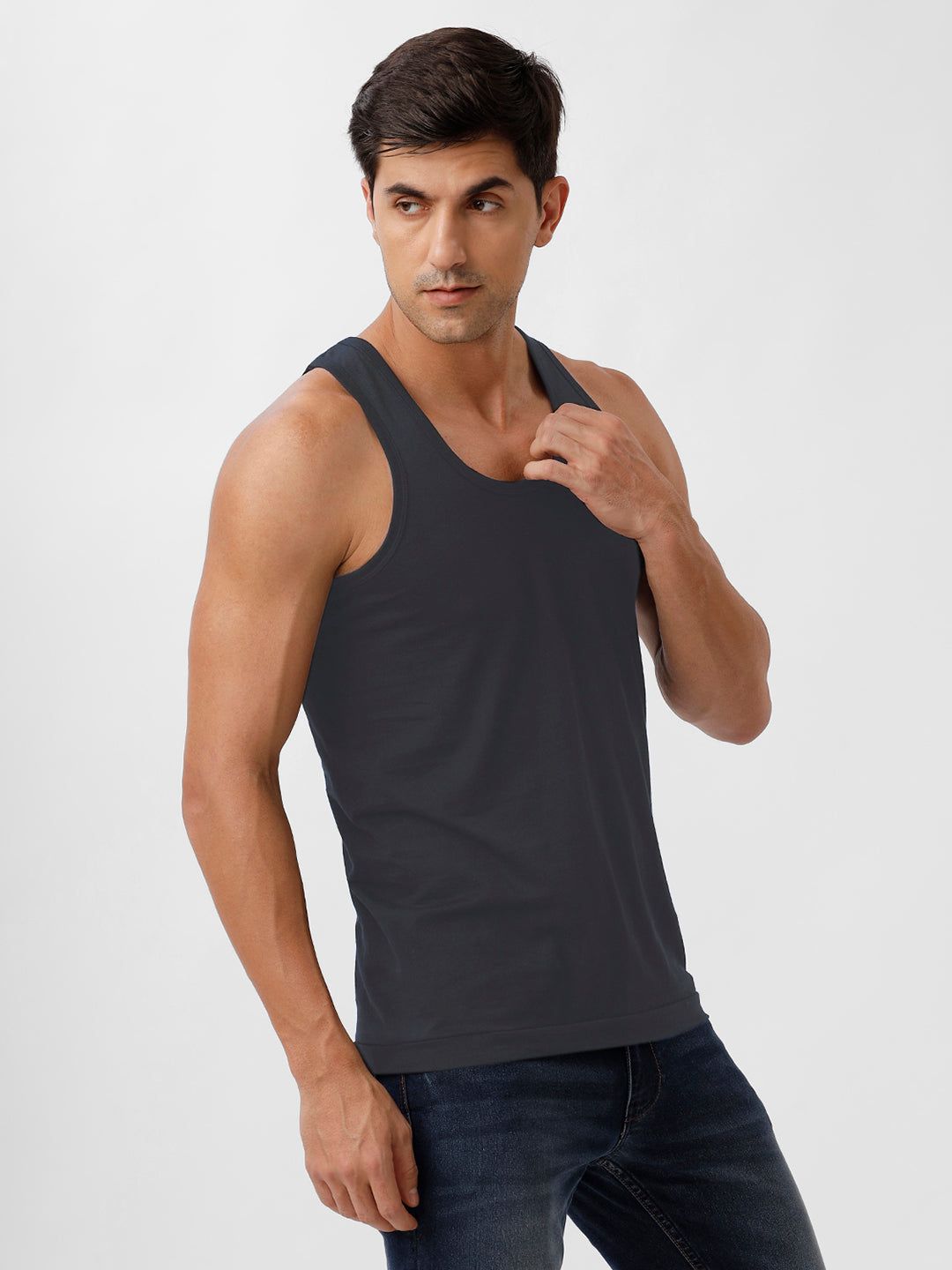 Men 100% Combed Cotton Elipson Grey Vest Rn Sukra (PACK Of 2) image 2