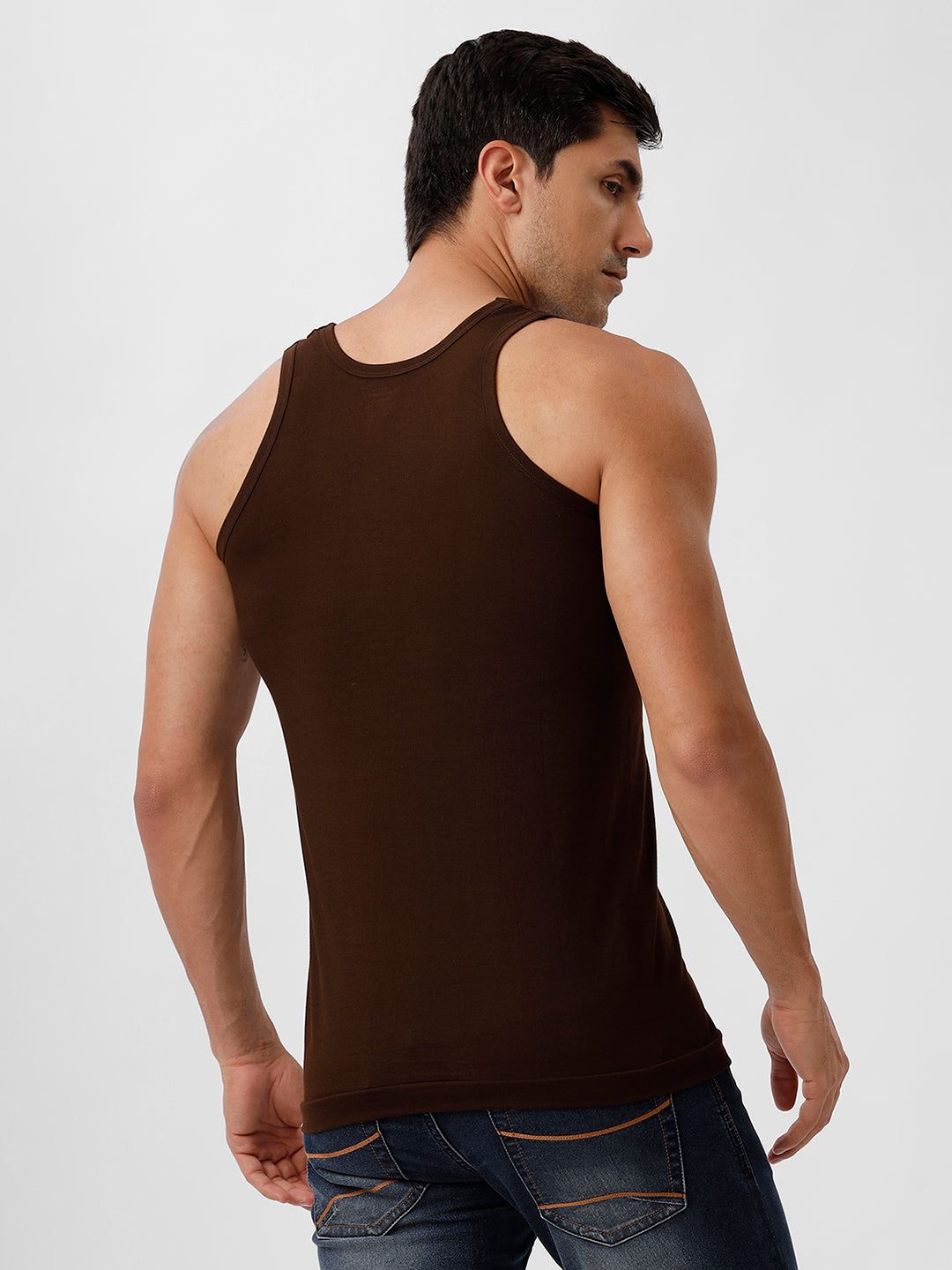 Men 100% Combed Cotton C.brown Vest Rn Sukra (PACK Of 2) image 4