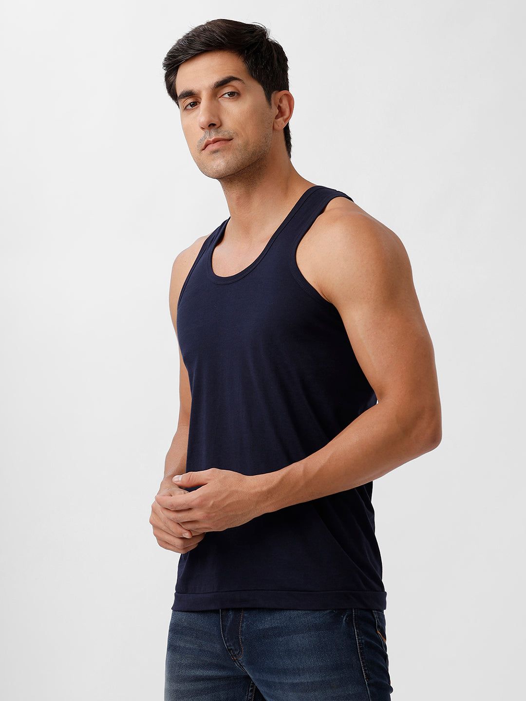 Men 100% Combed Cotton Navy Vest Rn Sukra (PACK Of 2) image 4