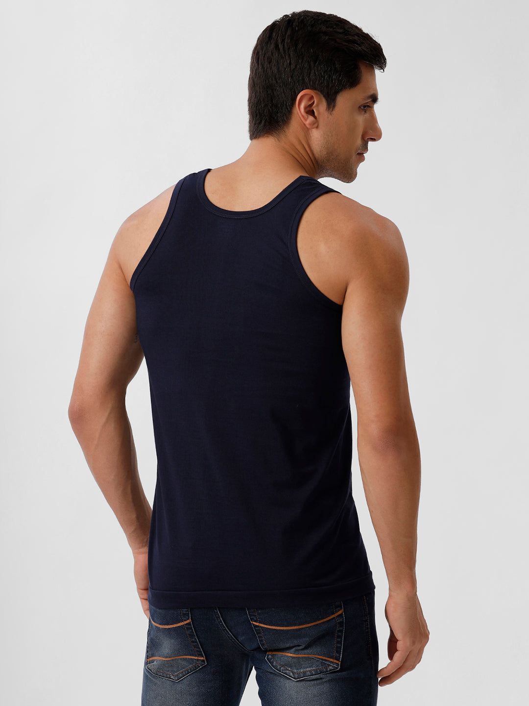 Men 100% Combed Cotton Navy Vest Rn Sukra (PACK Of 2) image 5