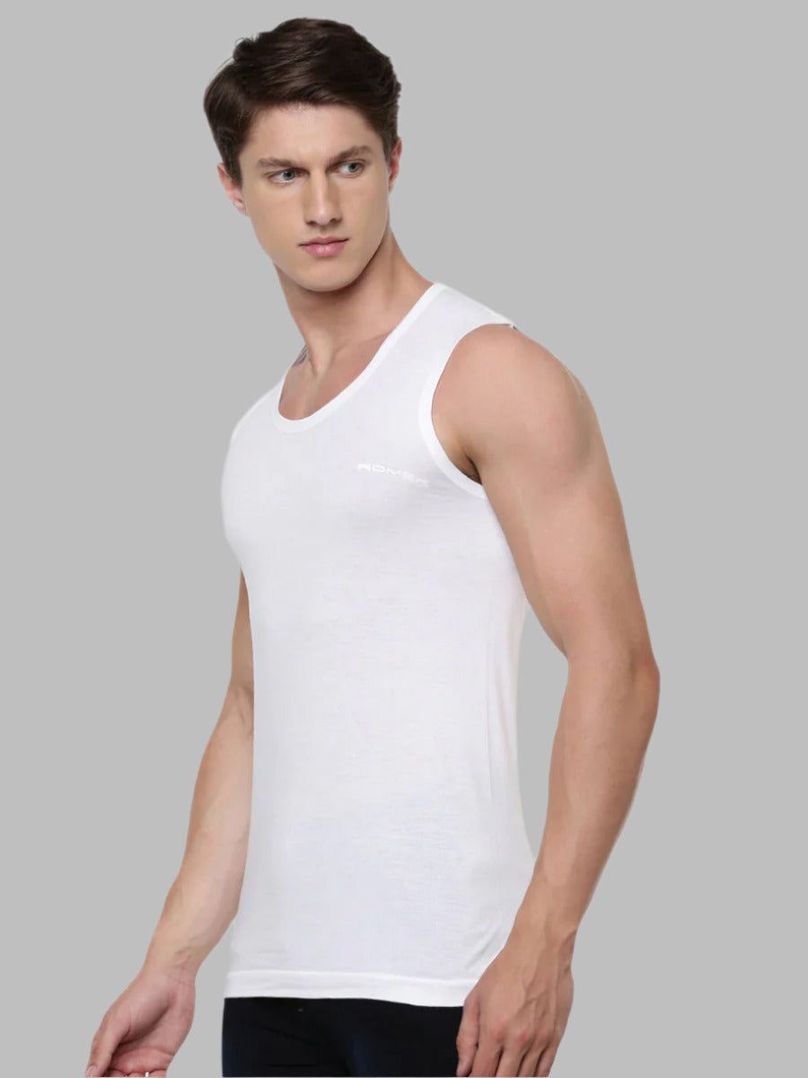 Men 100 % Combed Cotton White Vest Rnbs Romex (PACK Of 2) image 2