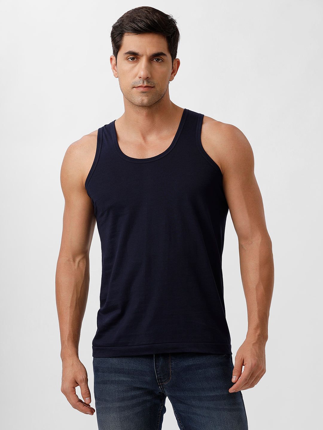 Men 100% Combed Cotton Navy Vest Rn Sukra (PACK Of 2) image 3