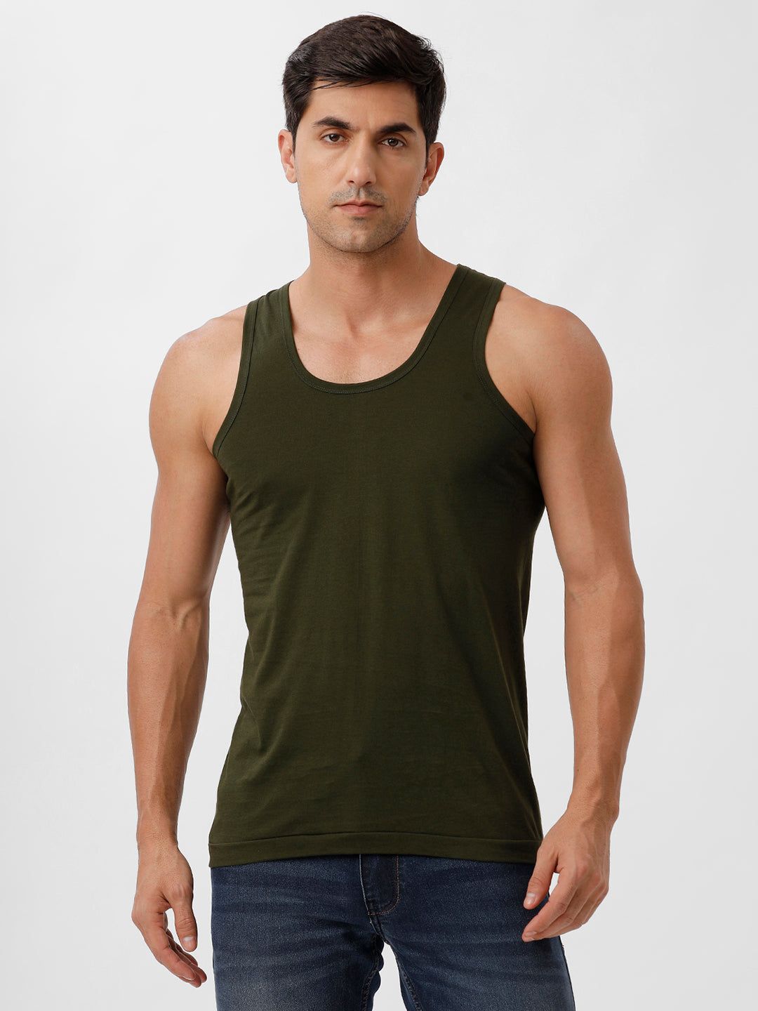 Men 100% Combed Cotton Pine Green Vest Rn Sukra (PACK Of 2) image 3