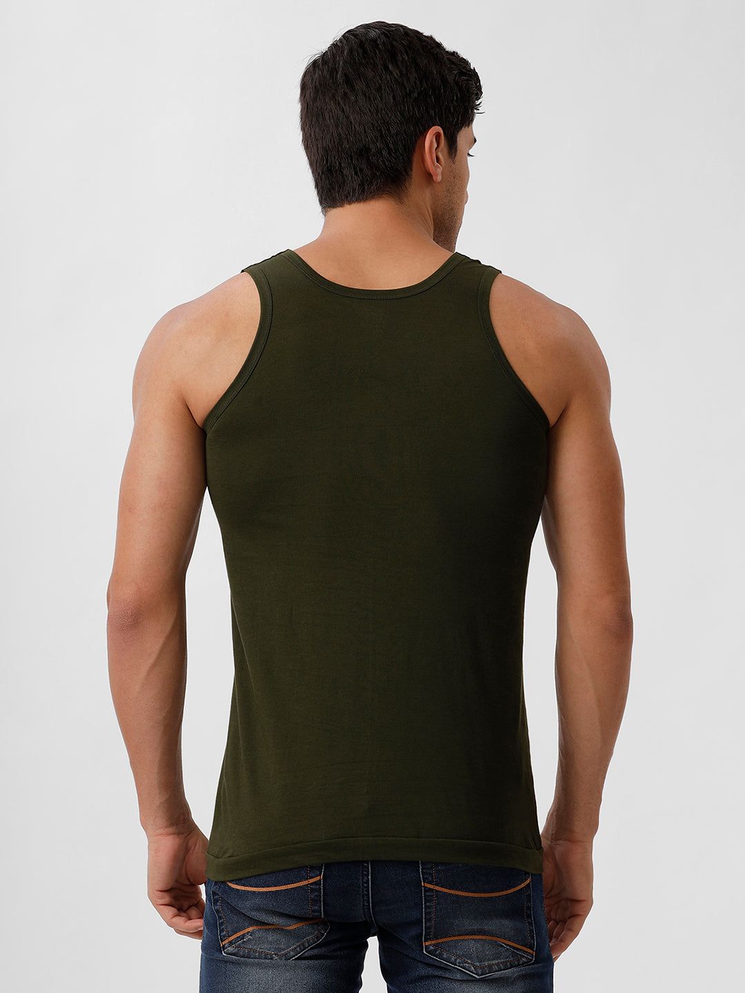 Men 100% Combed Cotton Pine Green Vest Rn Sukra (PACK Of 2) image 5