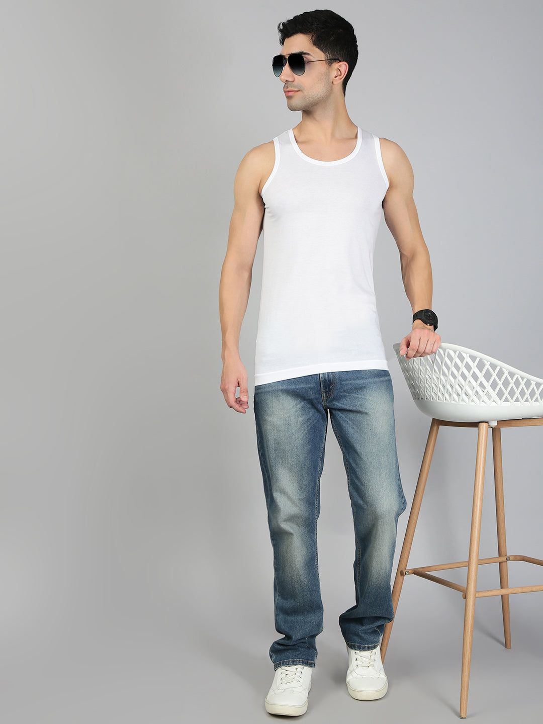 Men Tencel‚ñ¢ Modal Fiber White Vest Rn image 3