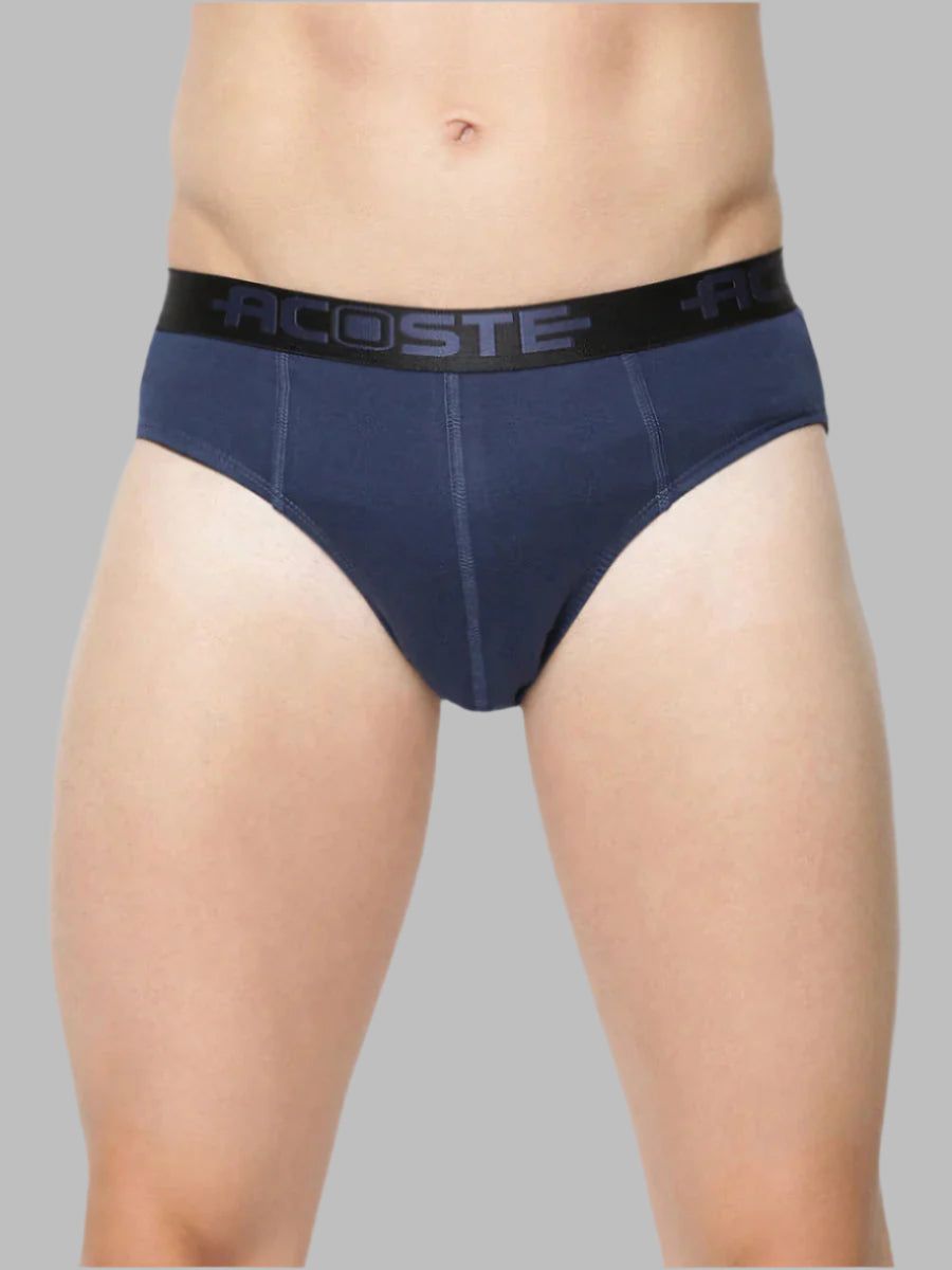 Men 100% Combed Cotton Rib Assorted Colour Outer Elastic Brief Plus Size Acoste (PACK Of 2)