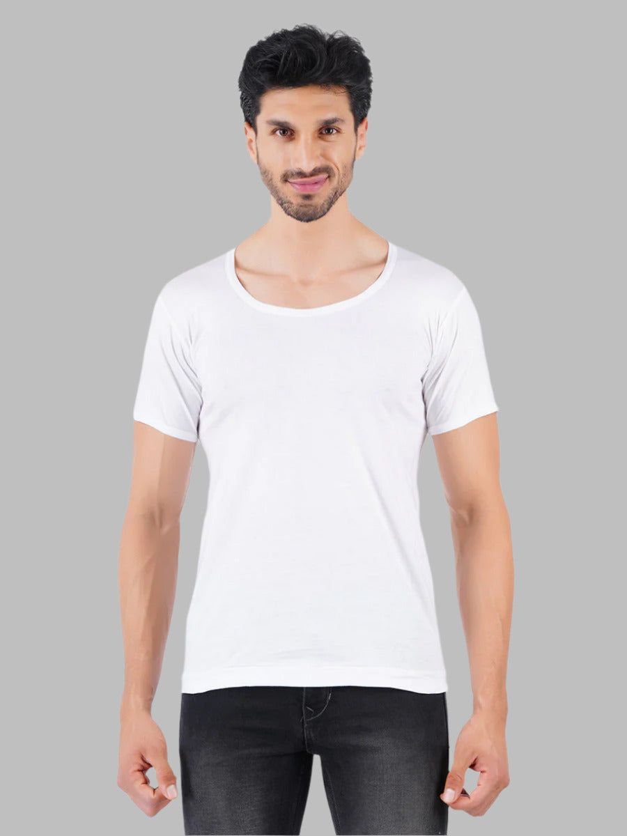 Men 100% Combed Cotton White Sleeve Vest Rns Plus Size Acoste (PACK Of 2)