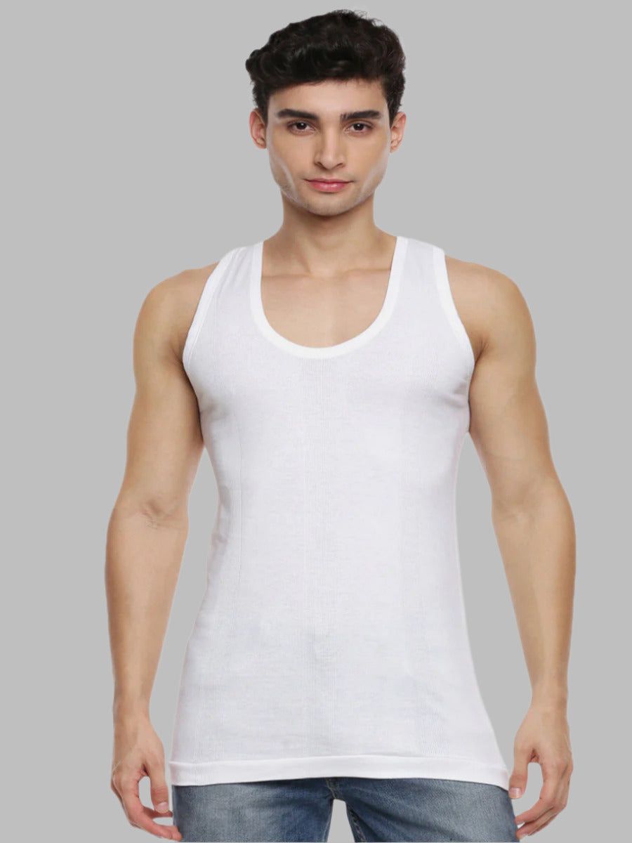 Men 100% Combed Cotton White Vest Rn Compact (PACK Of 2)