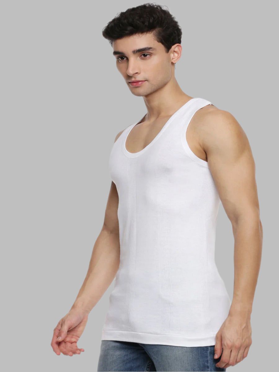 Men 100% Combed Cotton White Vest Rn Compact (PACK Of 2) image 2