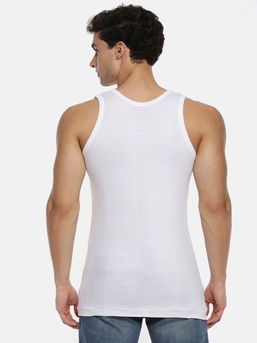 Men 100% Combed Cotton White Vest Rn Compact (PACK Of 2) image 3