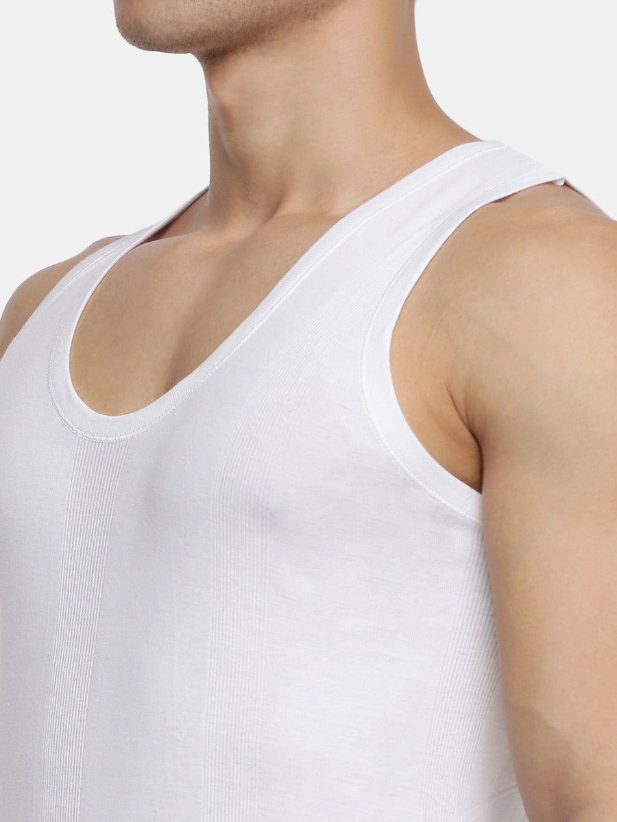 Men 100% Combed Cotton White Vest Rn Compact (PACK Of 2) image 4