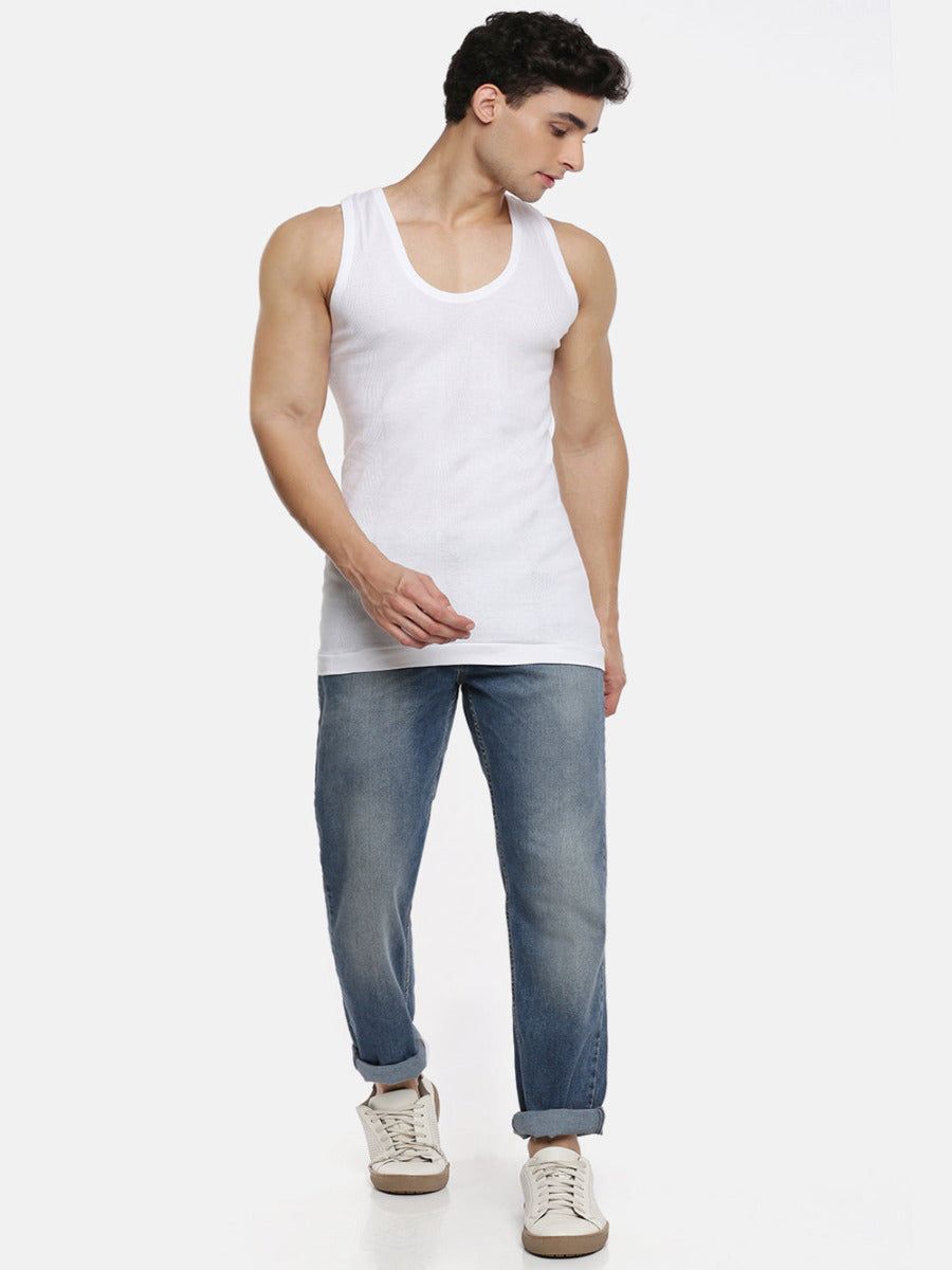 Men 100% Combed Cotton White Vest Rn Compact (PACK Of 2) image 5