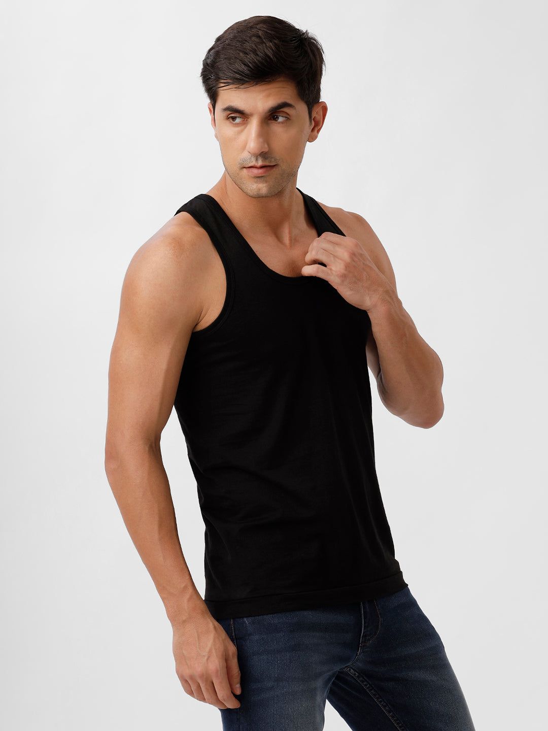 Men 100% Combed Cotton Black Vest Rn Sukra (PACK Of 2) image 4
