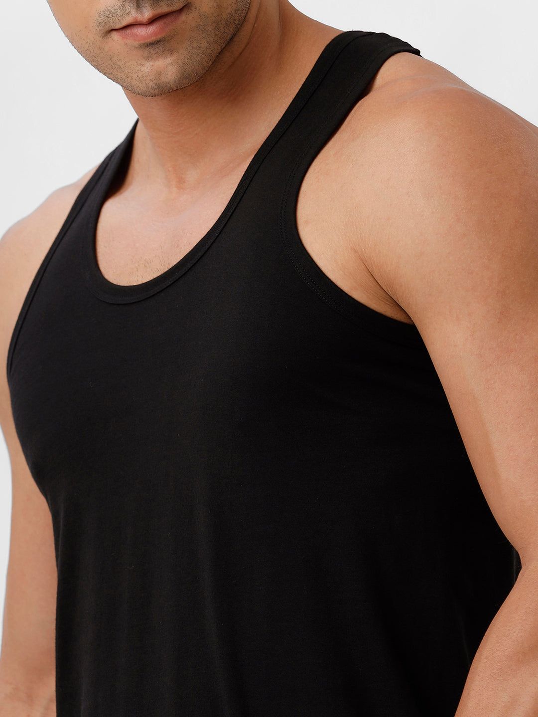 Men 100% Combed Cotton Black Vest Rn Sukra (PACK Of 2) image 6
