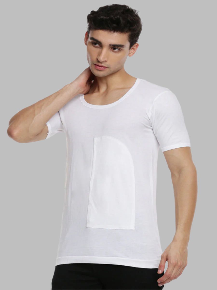 Men 100% Combed Cotton White Pocket Vest Rns Sukra (PACK Of 2) image 2