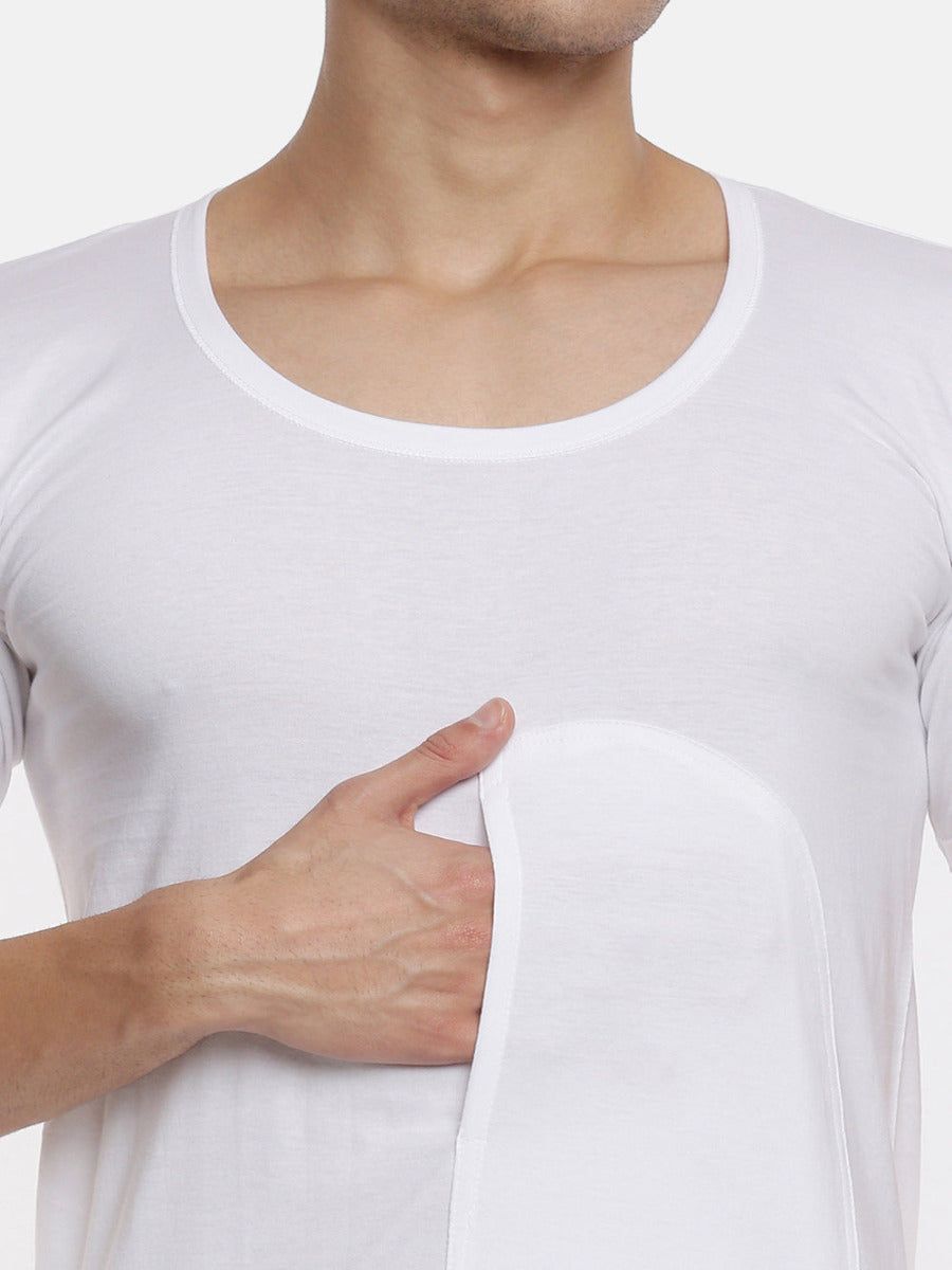 Men 100% Combed Cotton White Pocket Vest Rns Sukra (PACK Of 2) image 5