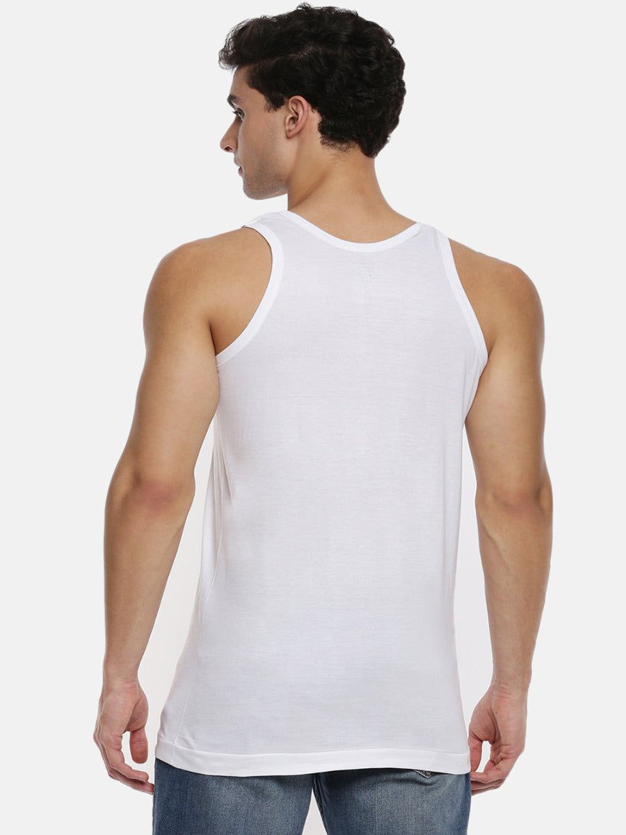 Men 100% Combed Cotton White Pocket Vest Rn Sukra (PACK Of 2) image 3