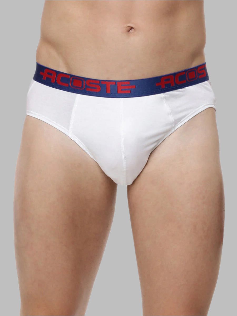 Men 100% Combed Cotton Rib White Outer Elastic Brief Acoste 1015 (PACK Of 2)