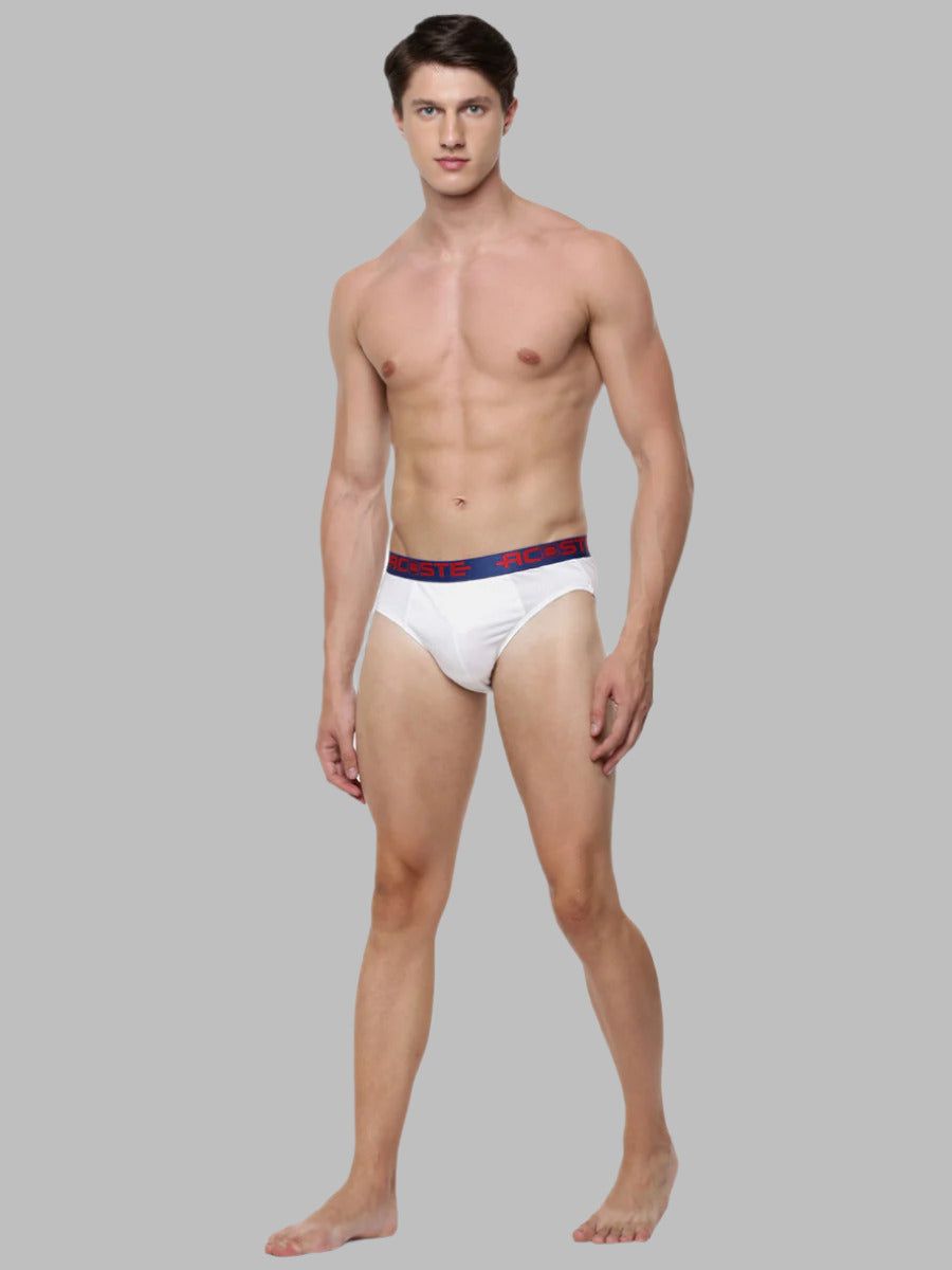 Men 100% Combed Cotton Rib White Outer Elastic Brief Acoste 1015 (PACK Of 2) image 2
