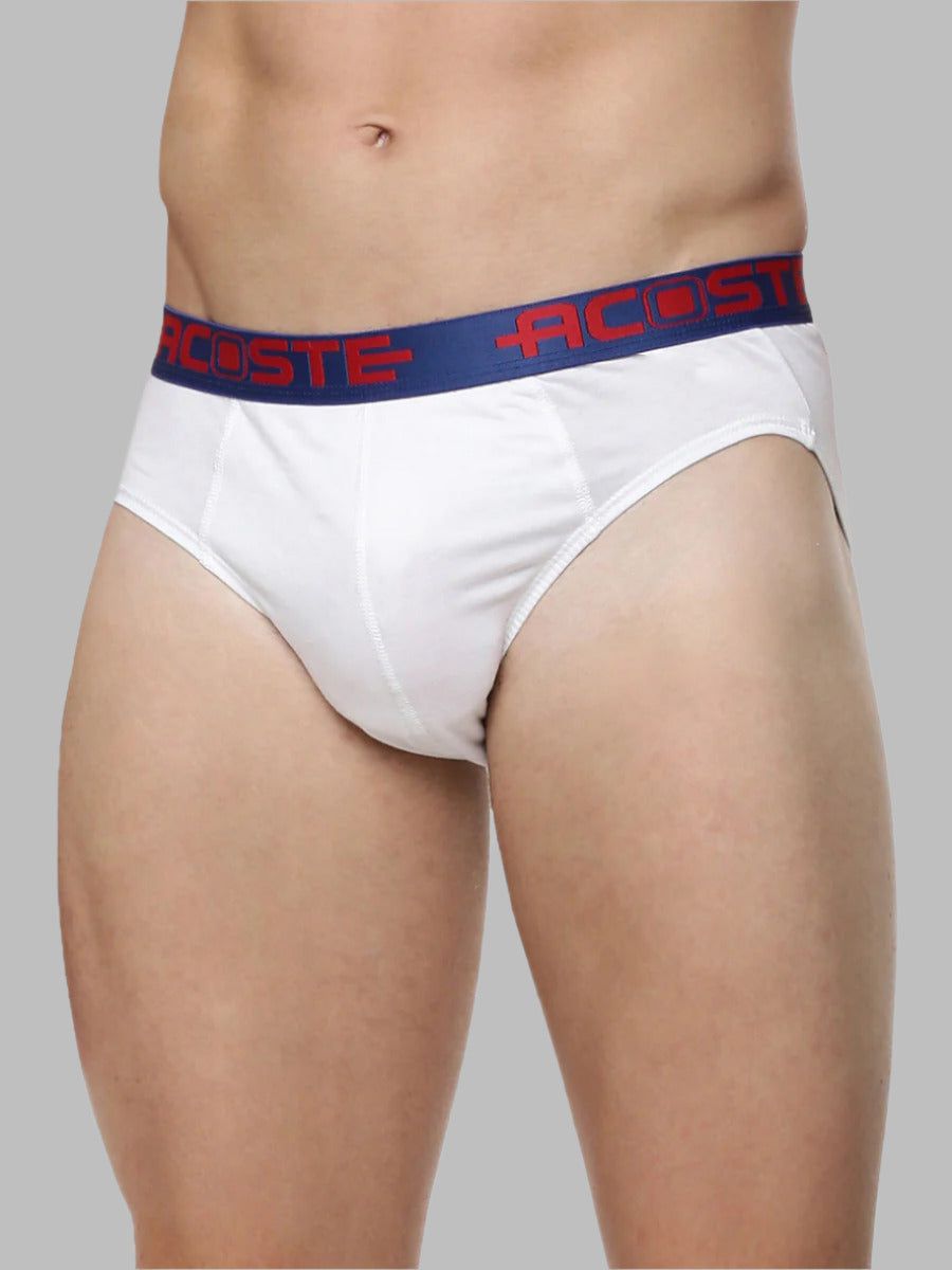 Men 100% Combed Cotton Rib White Outer Elastic Brief Acoste 1015 (PACK Of 2) image 3